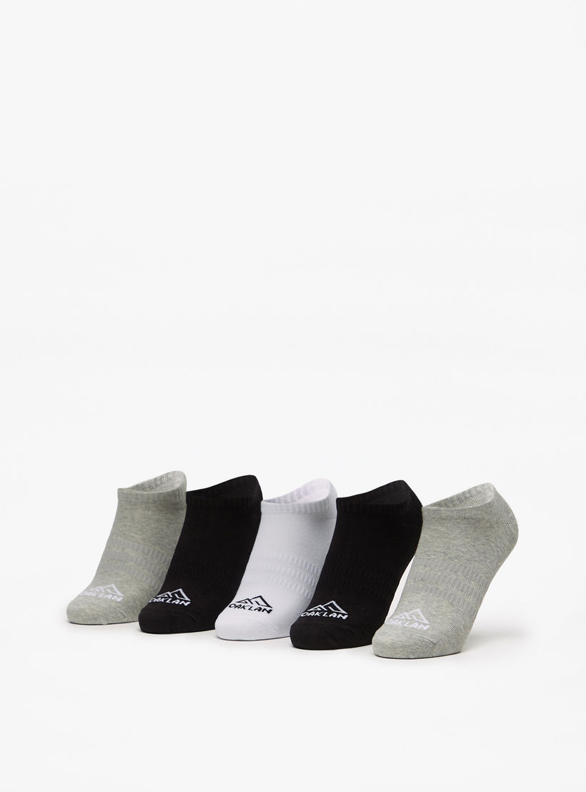 OAKLAN Logo Print Ankle Length Sports Socks - Set of 5-women-socksandstockings-image-1