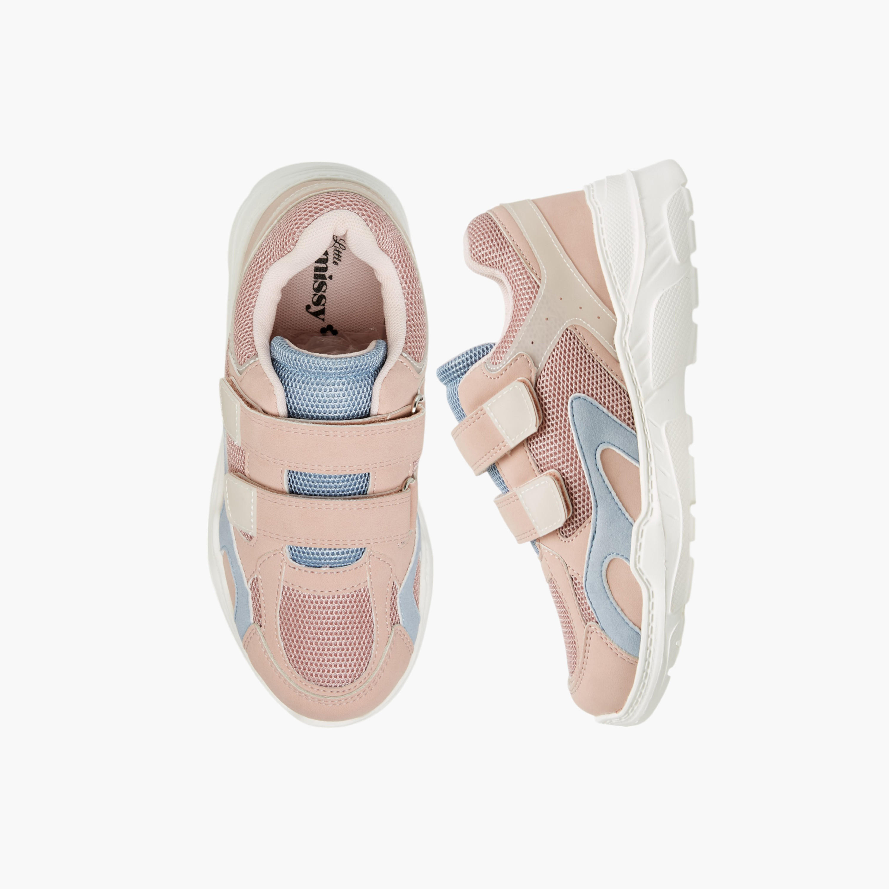 Little Missy Panelled Sneakers with Hook and Loop Closure-girls-shoes-sneakers-image-1
