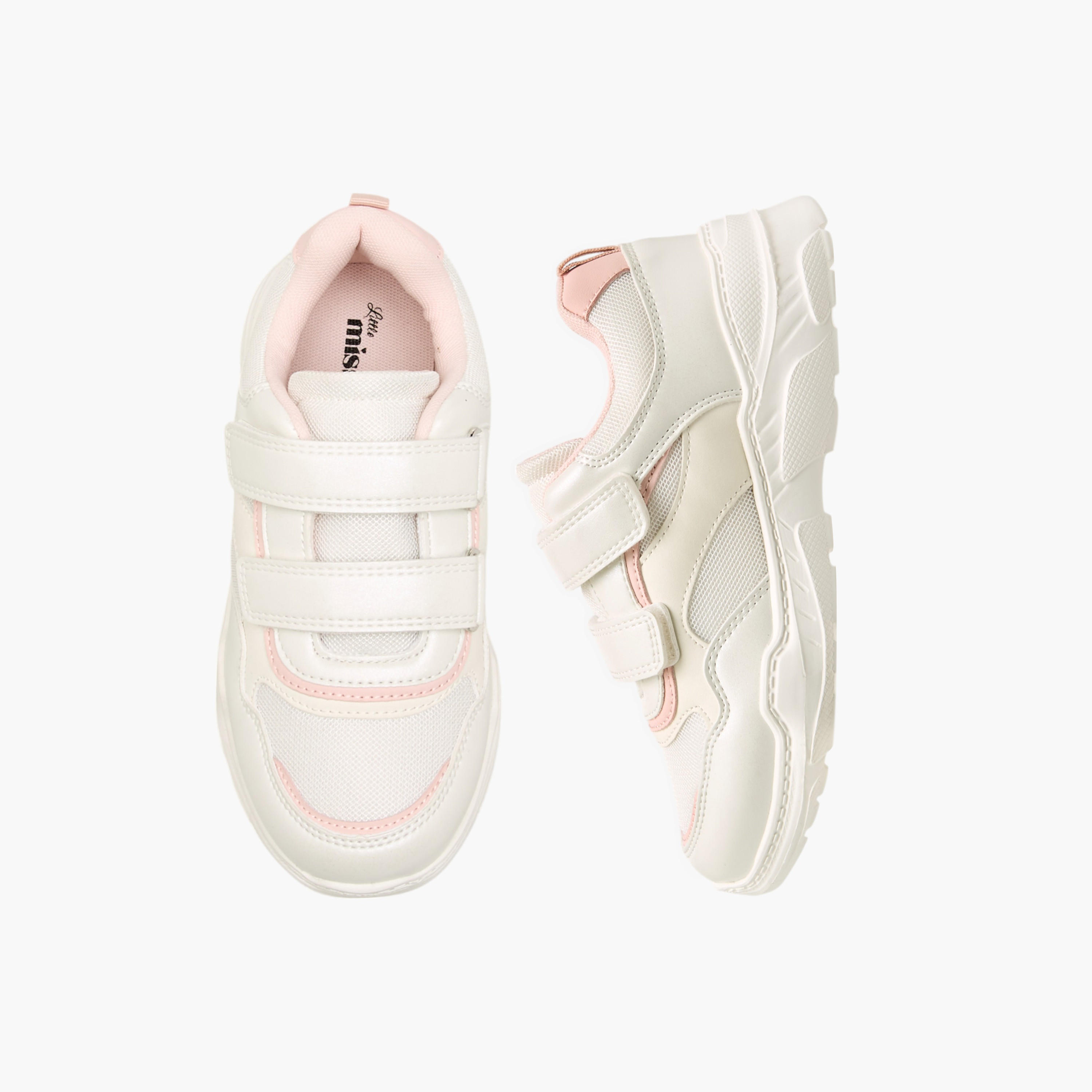 Little Missy Panelled Sneakers with Hook and Loop Closure-girls-shoes-sneakers-image-1