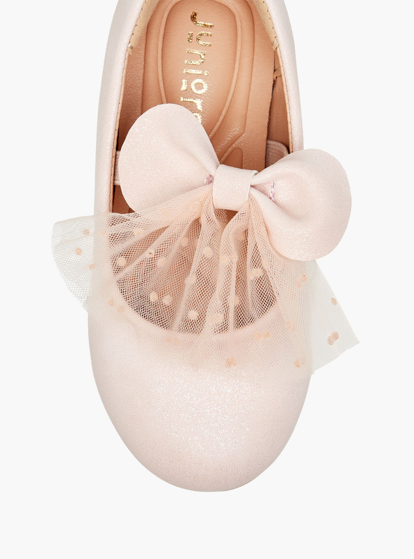 حذاء باليرينا سهل الارتداء بفيونكة وحزام مطاطي من جونيورز-girls-shoes-maryjanes-image-4