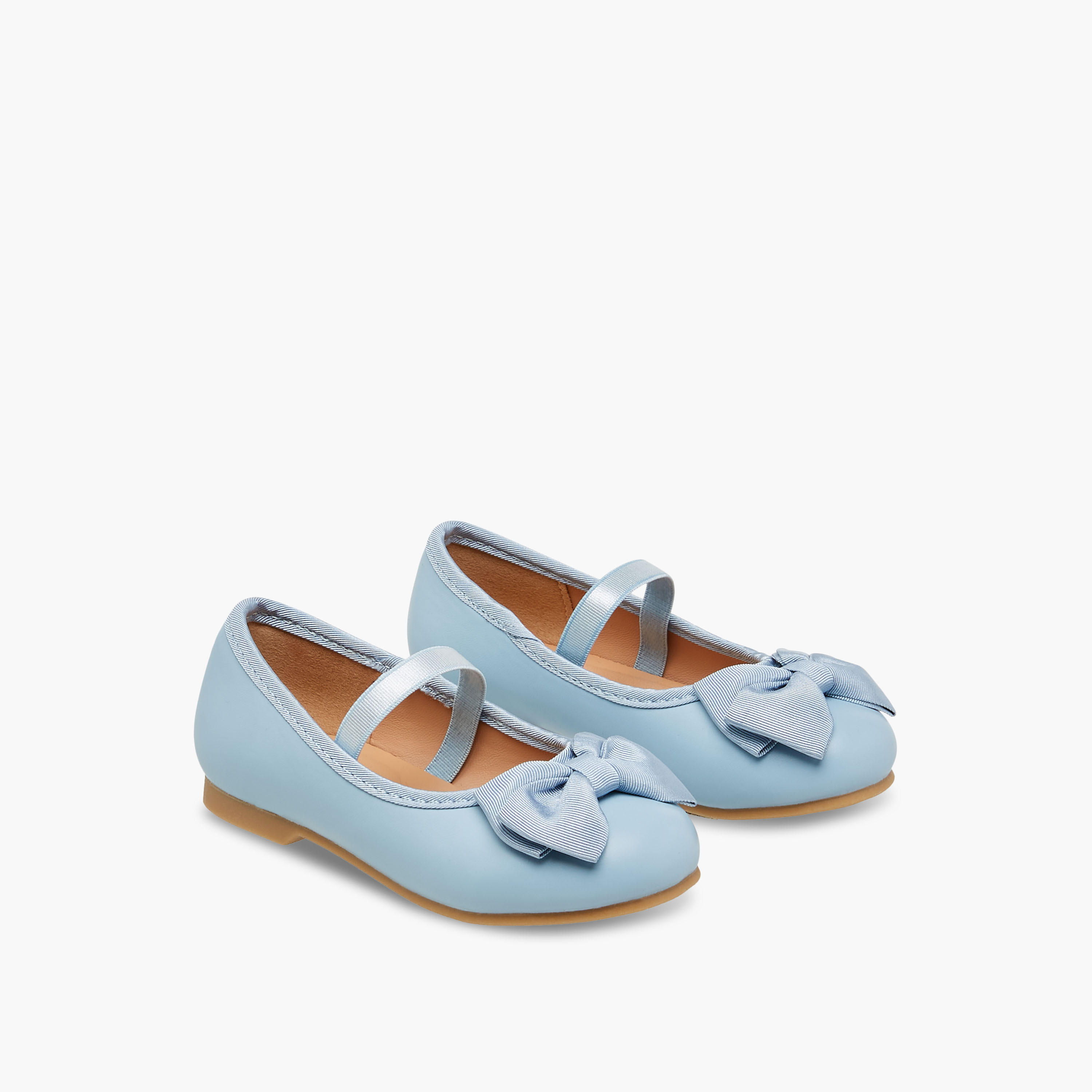 Juniors Bow Accent Ballerina Shoes with Elasticated Strap-girls-shoes-ballerinas-image-1