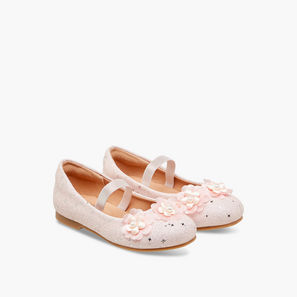 Juniors Glitter Embellished Ballerina Flats with Elasticated Strap-girls-shoes-ballerinas-image-1