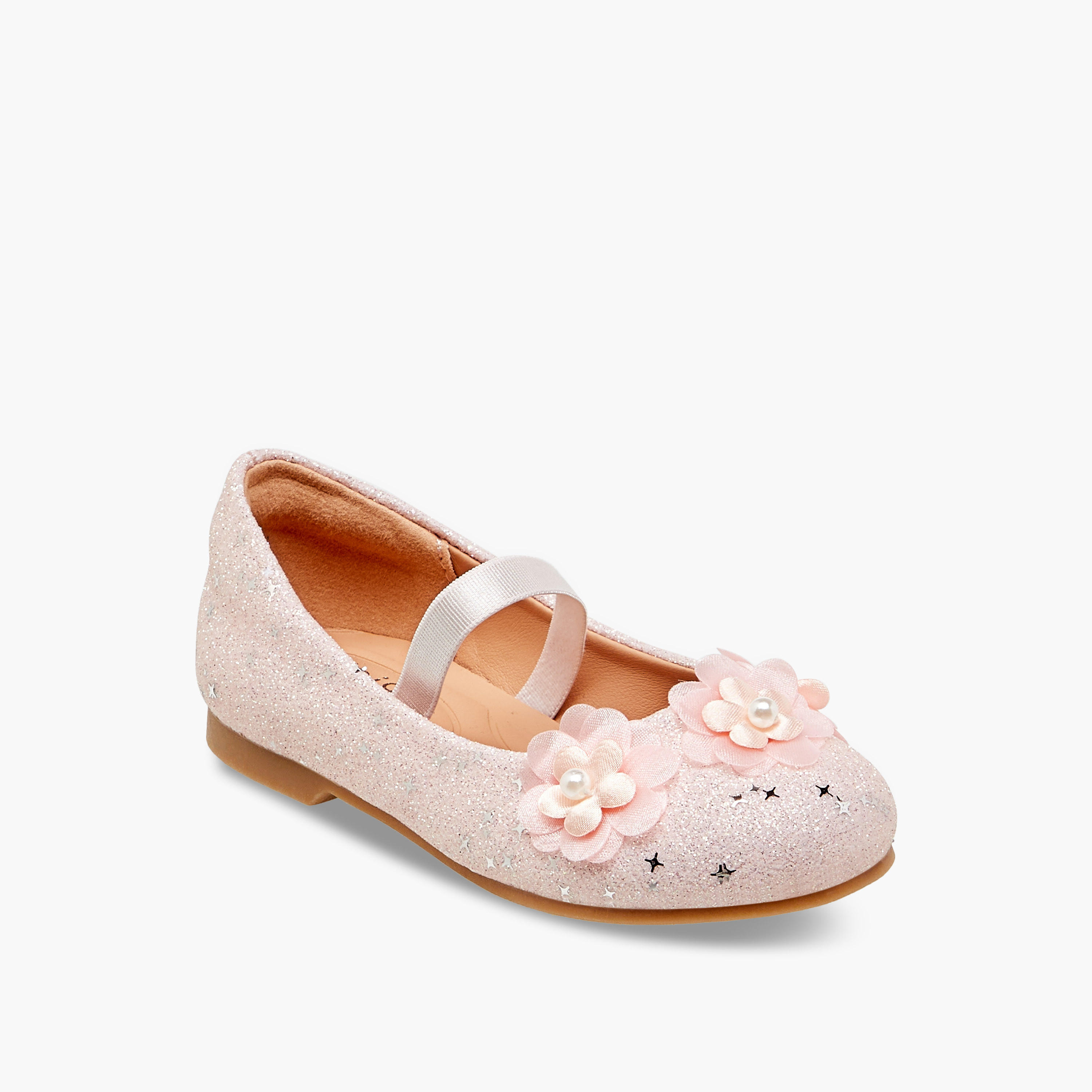 Juniors Glitter Embellished Ballerina Flats with Elasticated Strap-girls-shoes-ballerinas-image-2