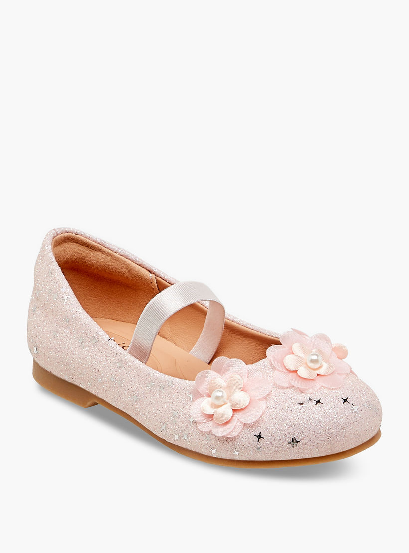 Juniors Glitter Embellished Ballerina Flats with Elasticated Strap-girls-shoes-ballerinas-image-2