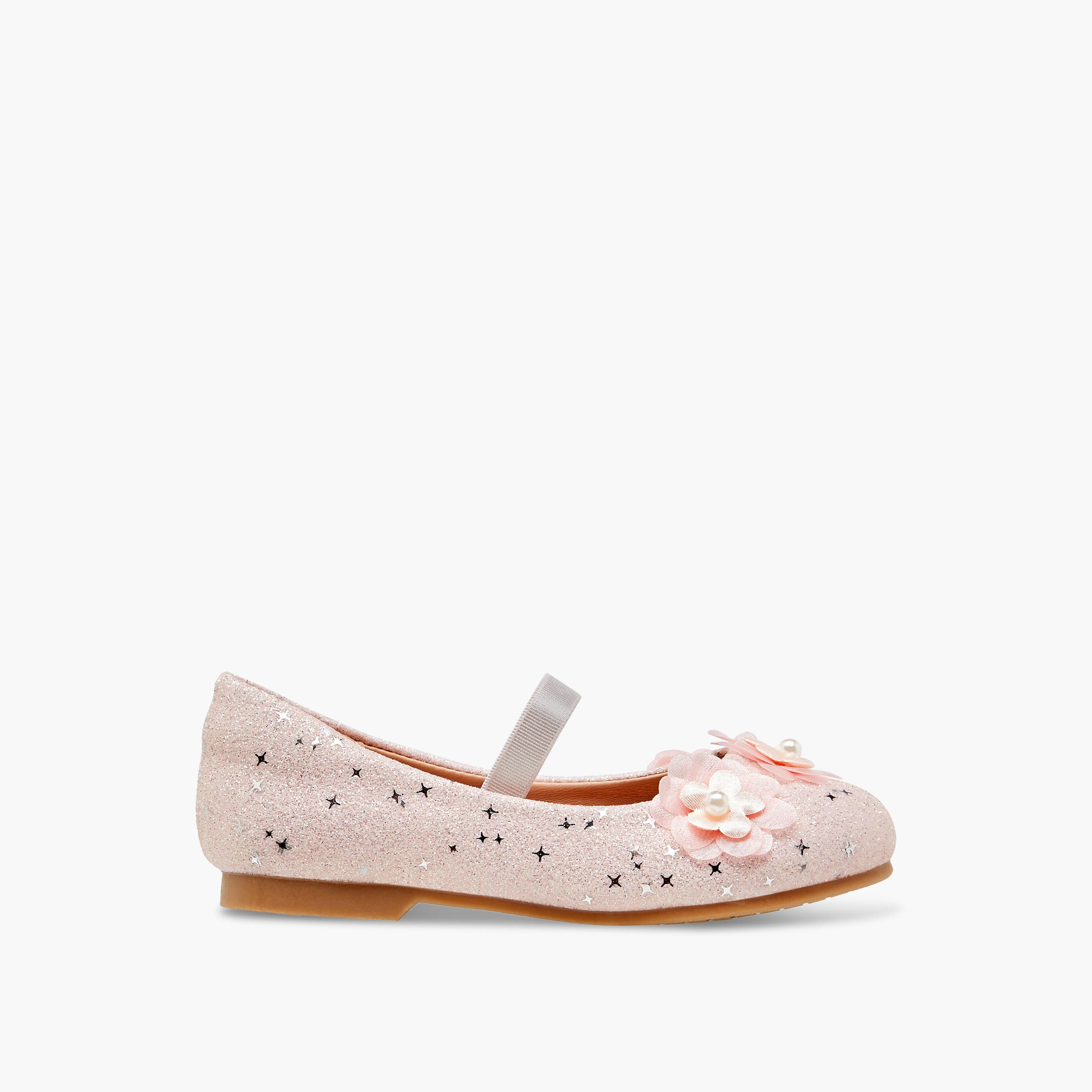 Juniors Glitter Embellished Ballerina Flats with Elasticated Strap-girls-shoes-ballerinas-image-3