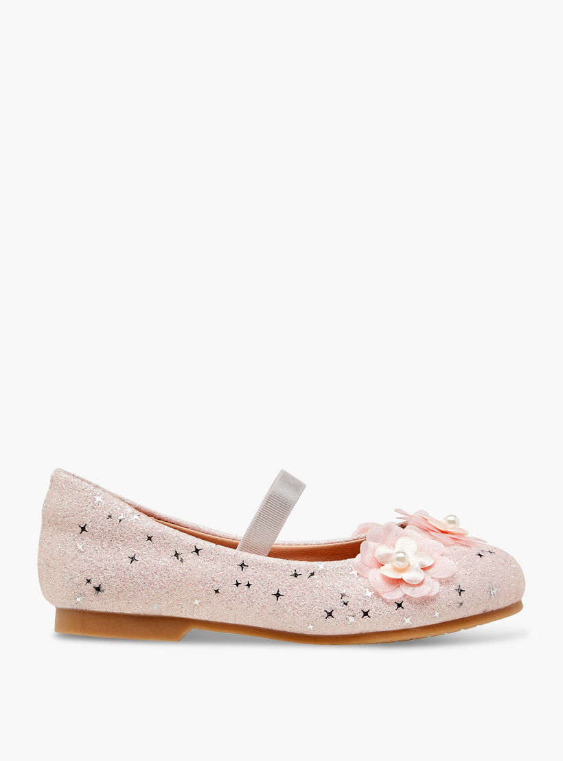 Juniors Glitter Embellished Ballerina Flats with Elasticated Strap-girls-shoes-ballerinas-image-3