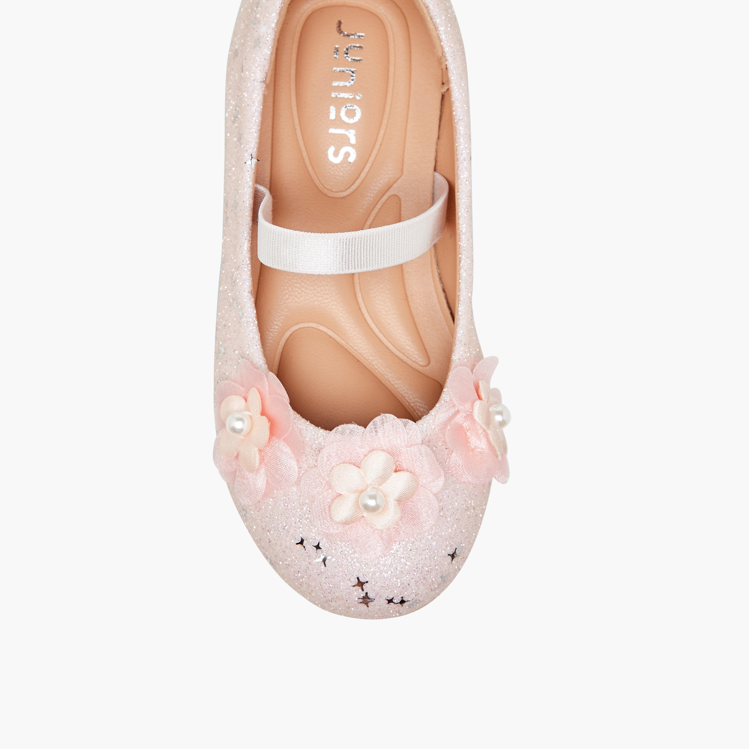 Juniors Glitter Embellished Ballerina Flats with Elasticated Strap-girls-shoes-ballerinas-image-4
