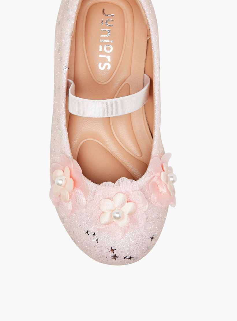 Juniors Glitter Embellished Ballerina Flats with Elasticated Strap-girls-shoes-ballerinas-image-4