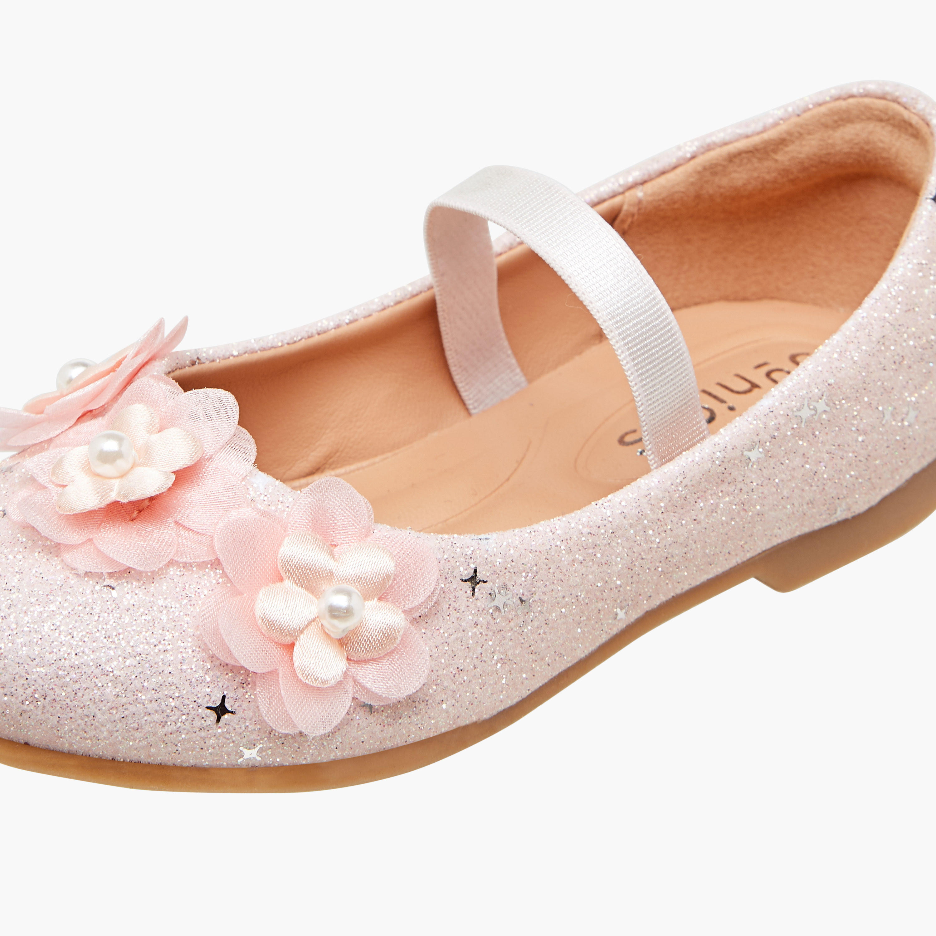 Juniors Glitter Embellished Ballerina Flats with Elasticated Strap-girls-shoes-ballerinas-image-6