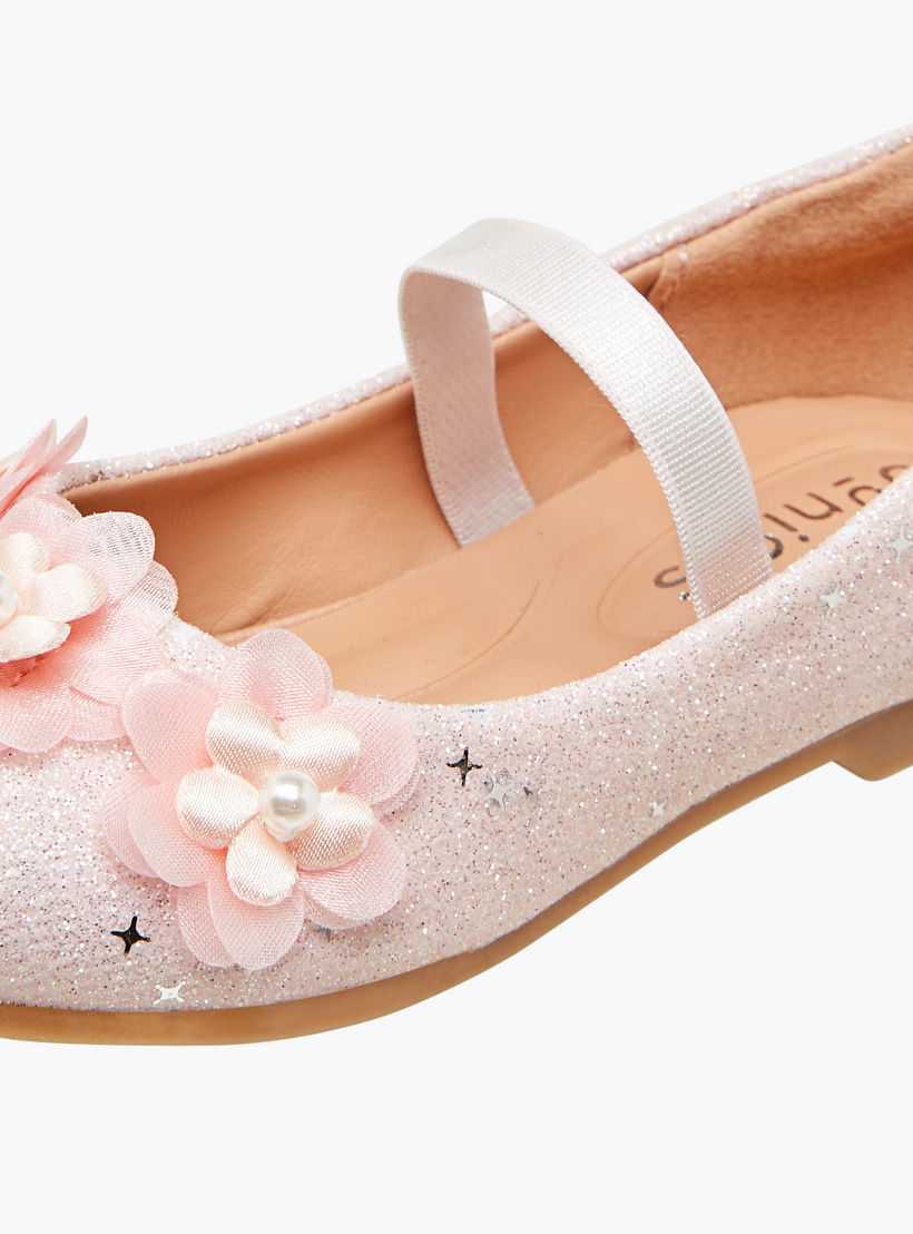 Juniors Glitter Embellished Ballerina Flats with Elasticated Strap-girls-shoes-ballerinas-image-6