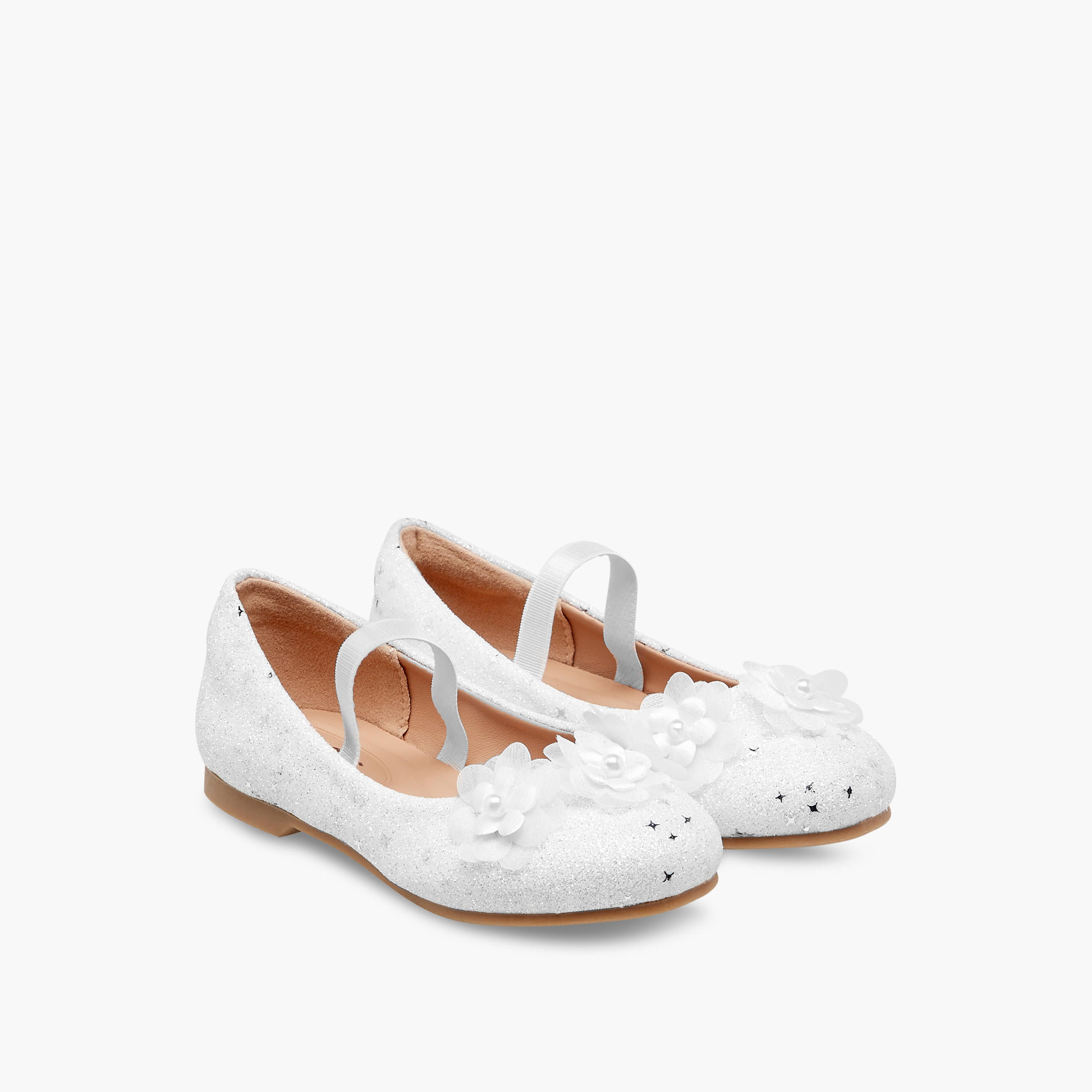 حذاء باليرينا مزين بالجليتر بحزام مطاطي من جونيورز-girls-shoes-ballerinas-image-1