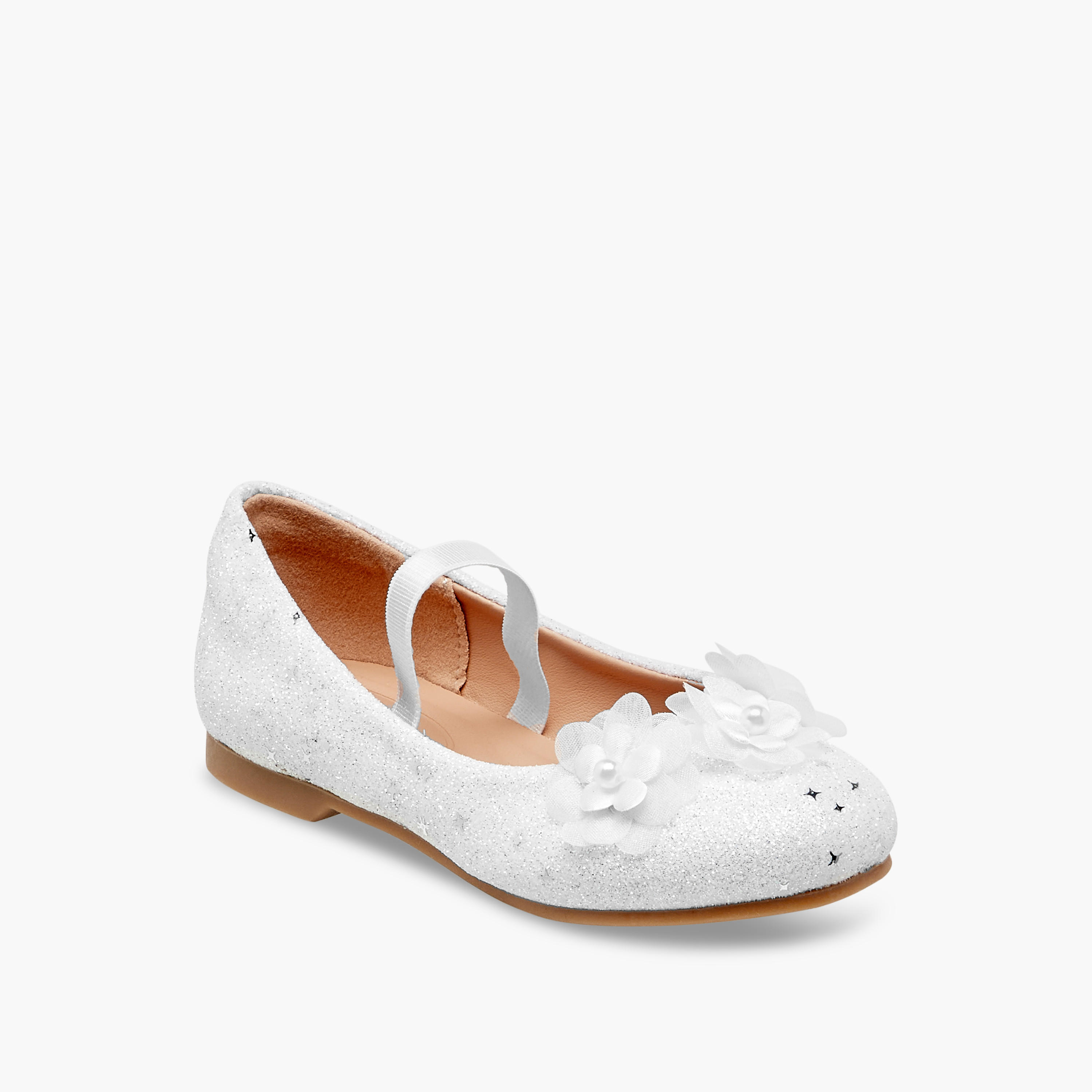حذاء باليرينا مزين بالجليتر بحزام مطاطي من جونيورز-girls-shoes-ballerinas-image-2