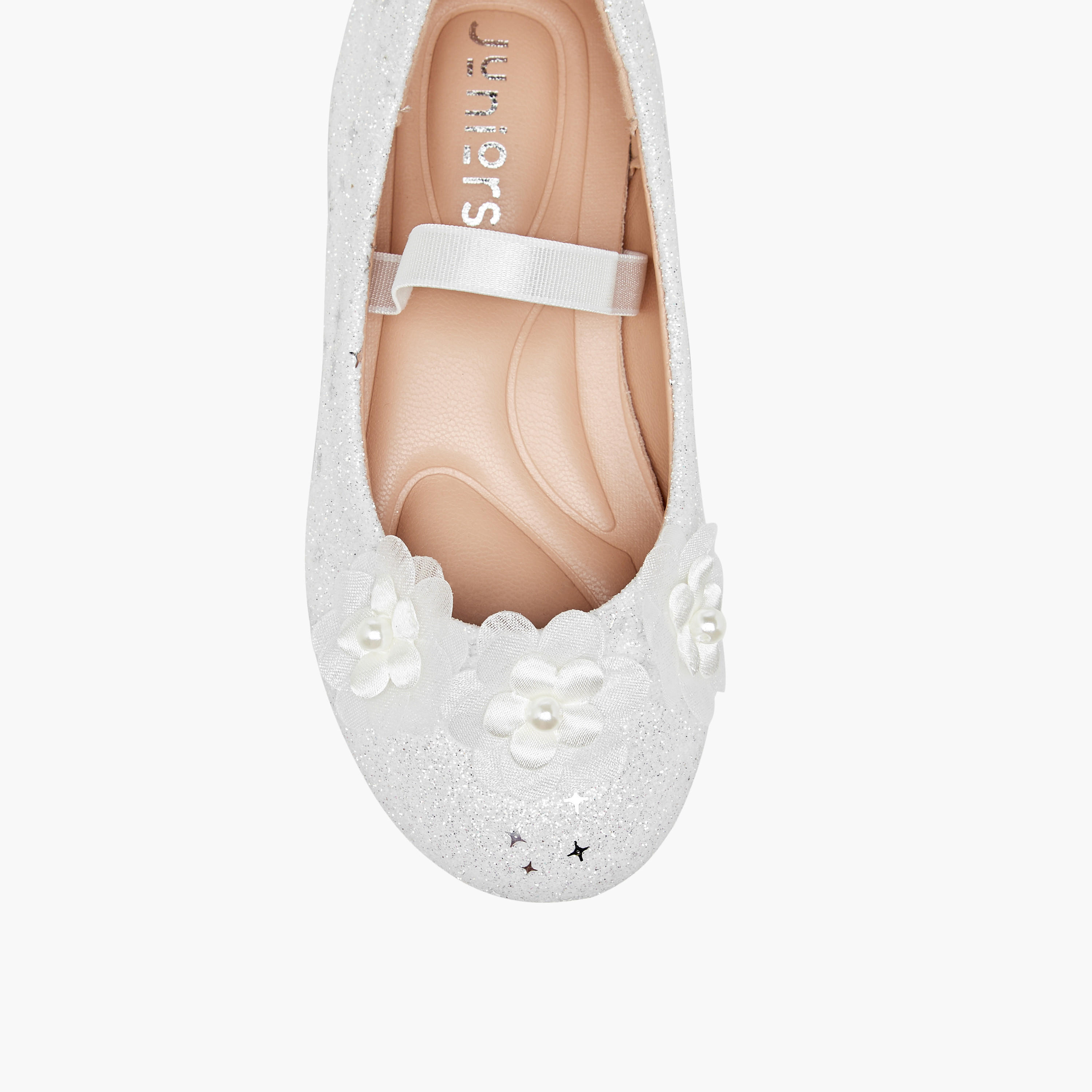 حذاء باليرينا مزين بالجليتر بحزام مطاطي من جونيورز-girls-shoes-ballerinas-image-4