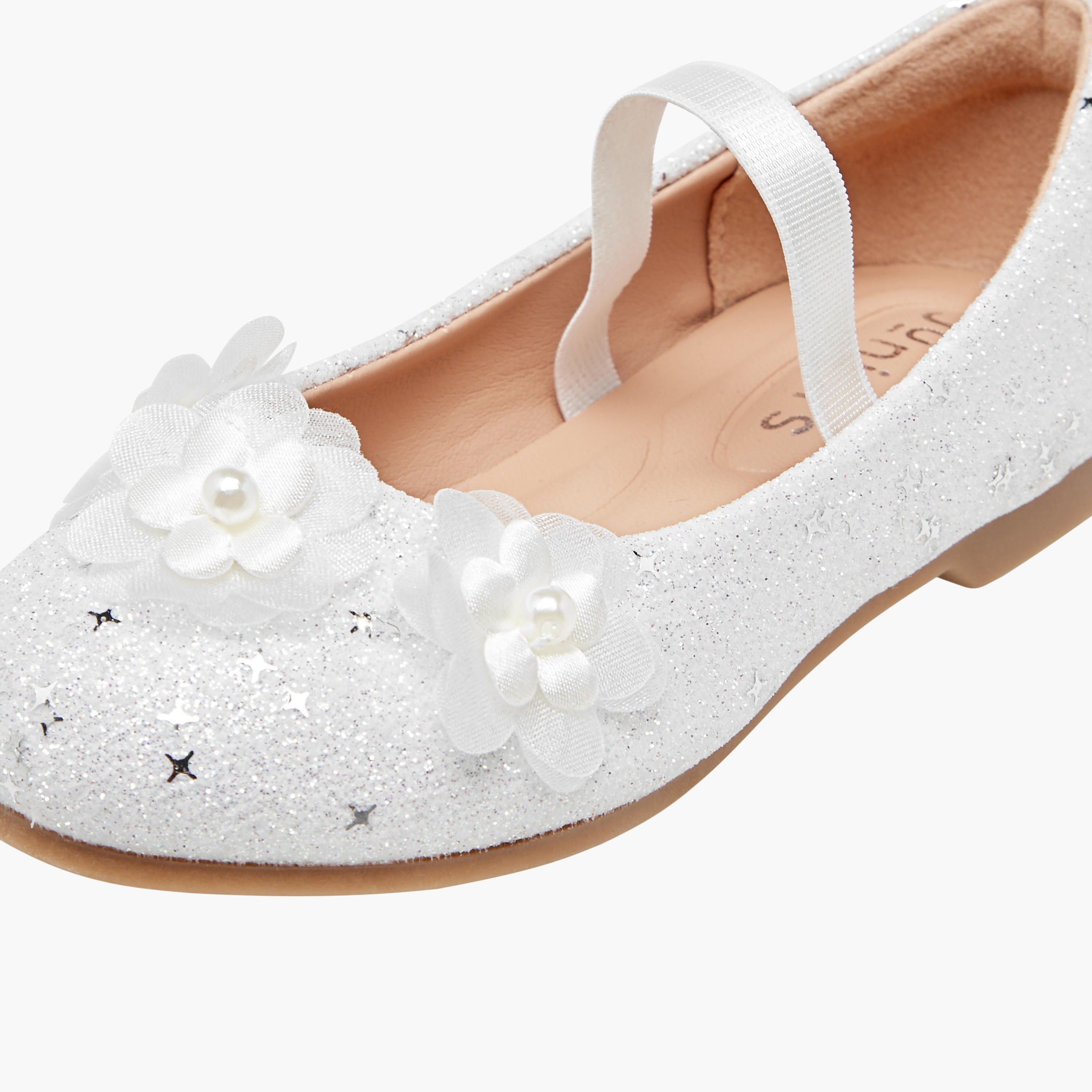 حذاء باليرينا مزين بالجليتر بحزام مطاطي من جونيورز-girls-shoes-ballerinas-image-6