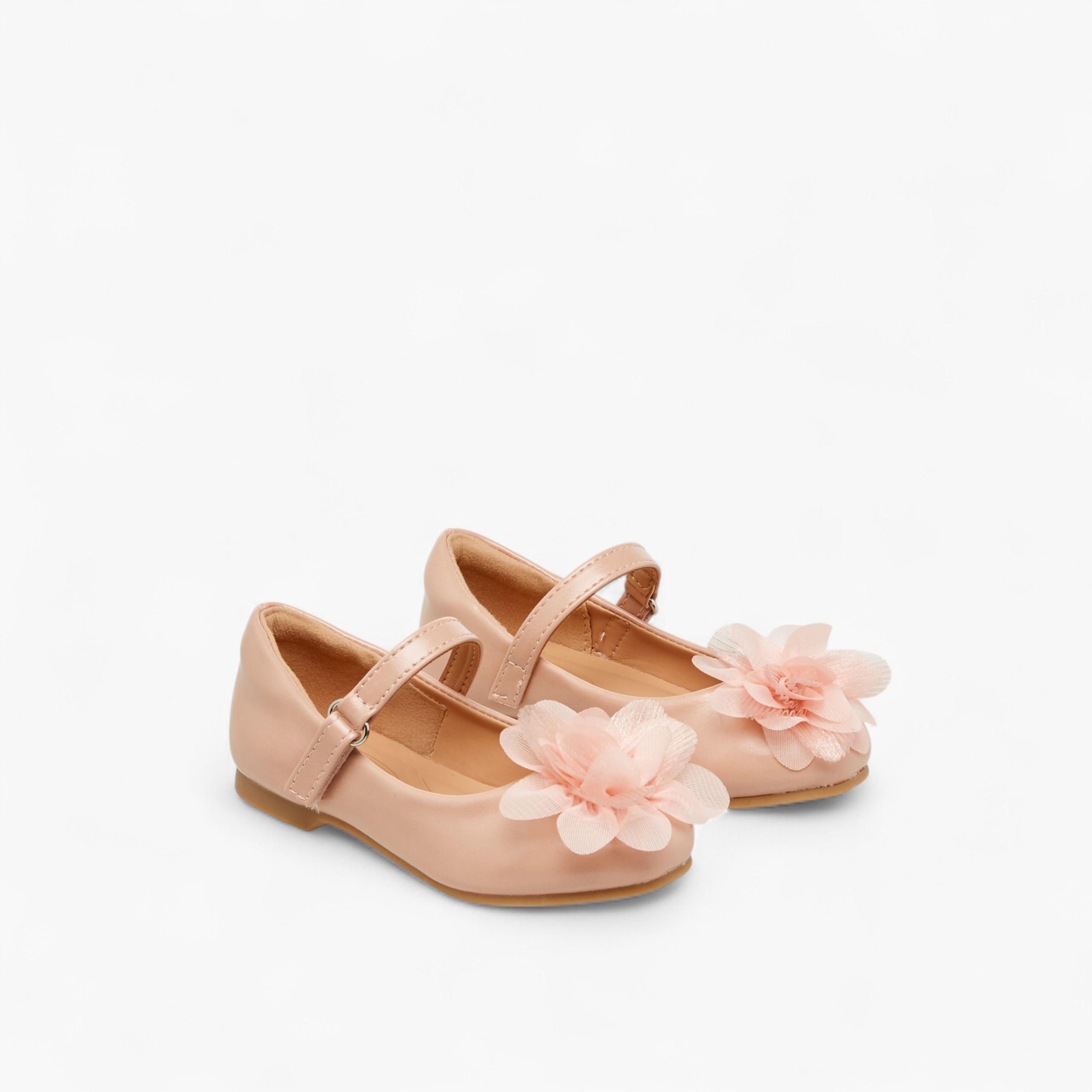 Juniors Floral Accent Ballerina Shoes with Hook and Loop Closure-girls-shoes-maryjanes-image-1
