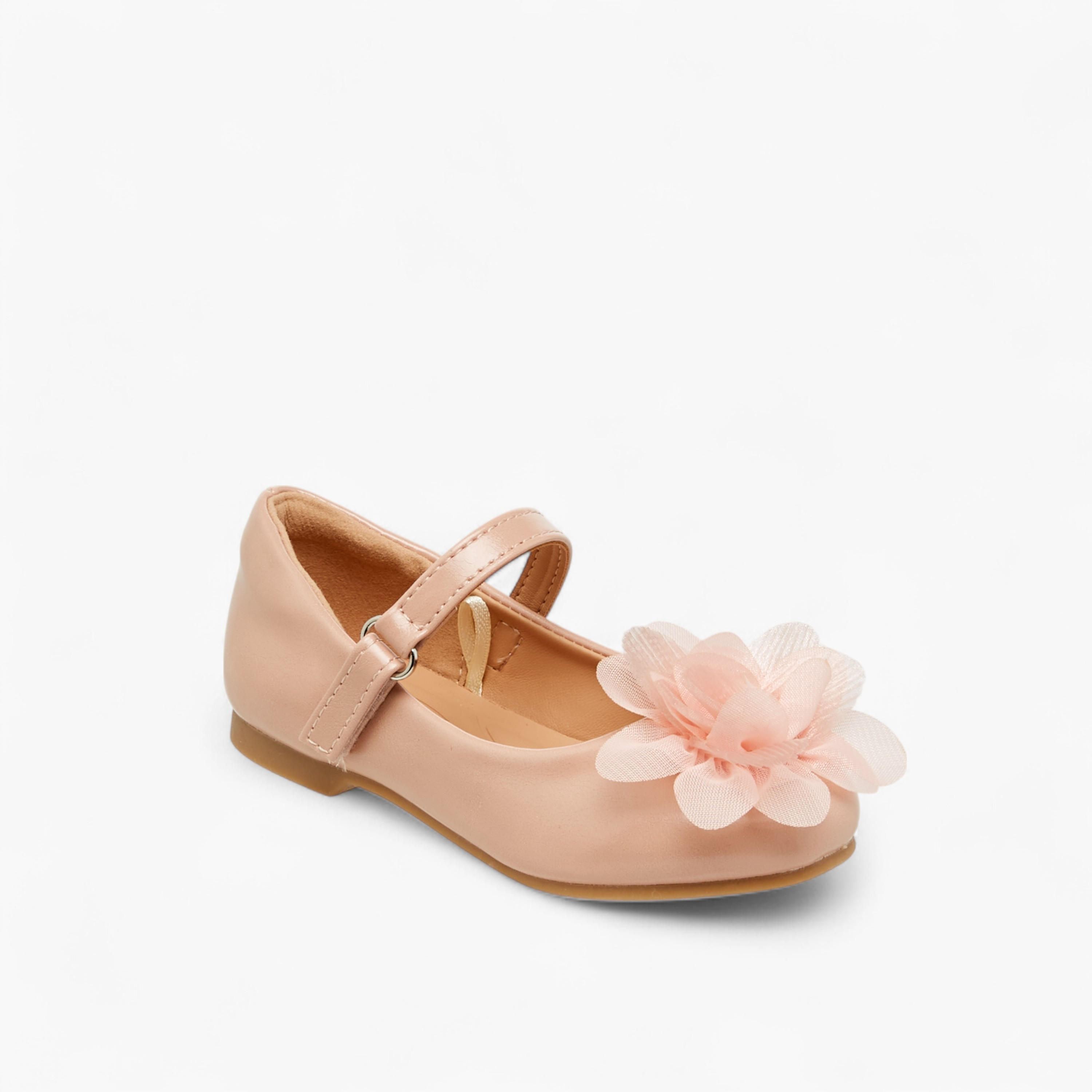 Juniors Floral Accent Ballerina Shoes with Hook and Loop Closure-girls-shoes-maryjanes-image-2