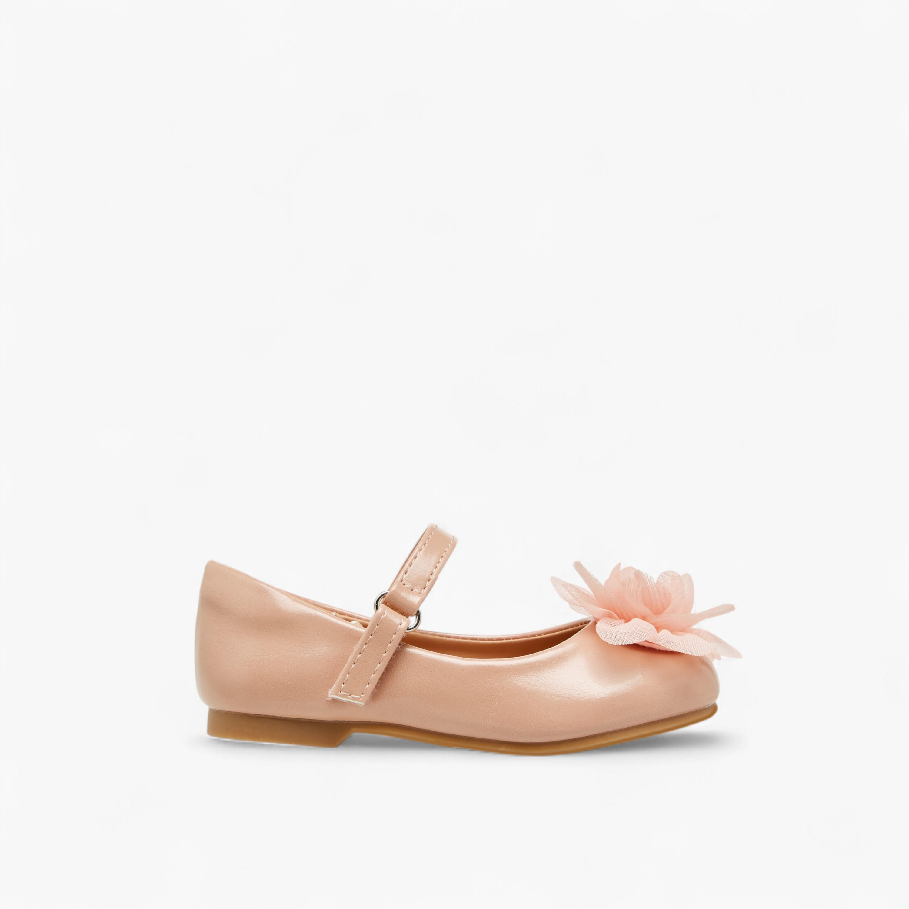 Juniors Floral Accent Ballerina Shoes with Hook and Loop Closure-girls-shoes-maryjanes-image-3