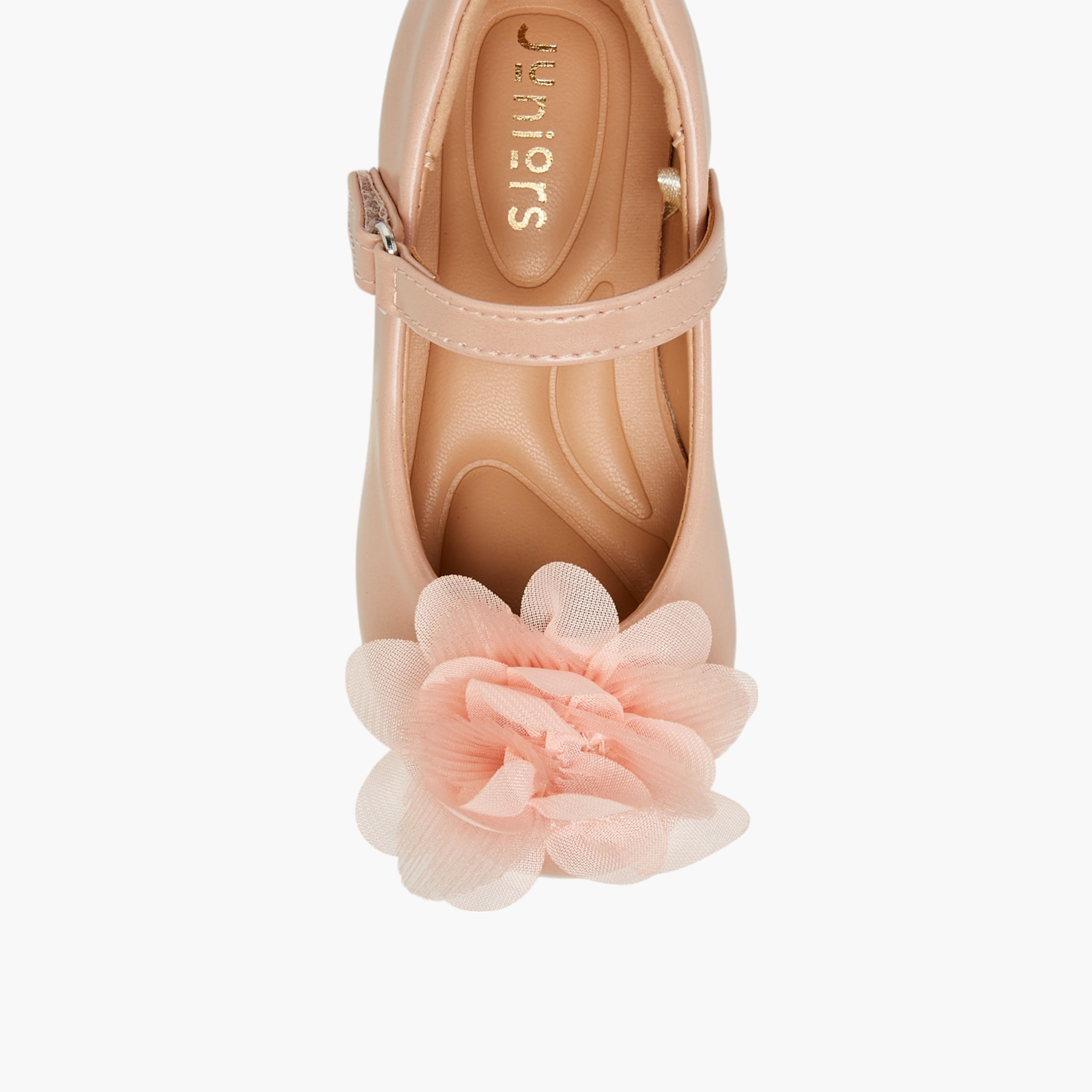 Juniors Floral Accent Ballerina Shoes with Hook and Loop Closure-girls-shoes-maryjanes-image-4
