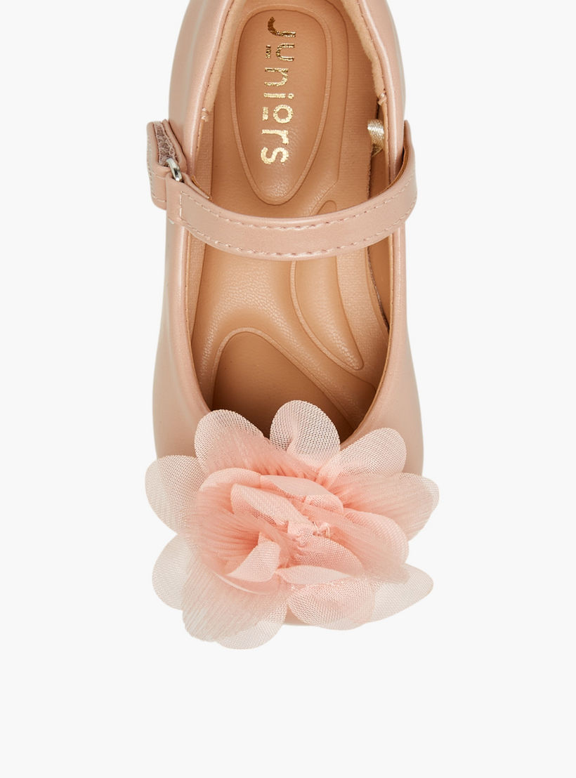 Juniors Floral Accent Ballerina Shoes with Hook and Loop Closure-girls-shoes-maryjanes-image-4