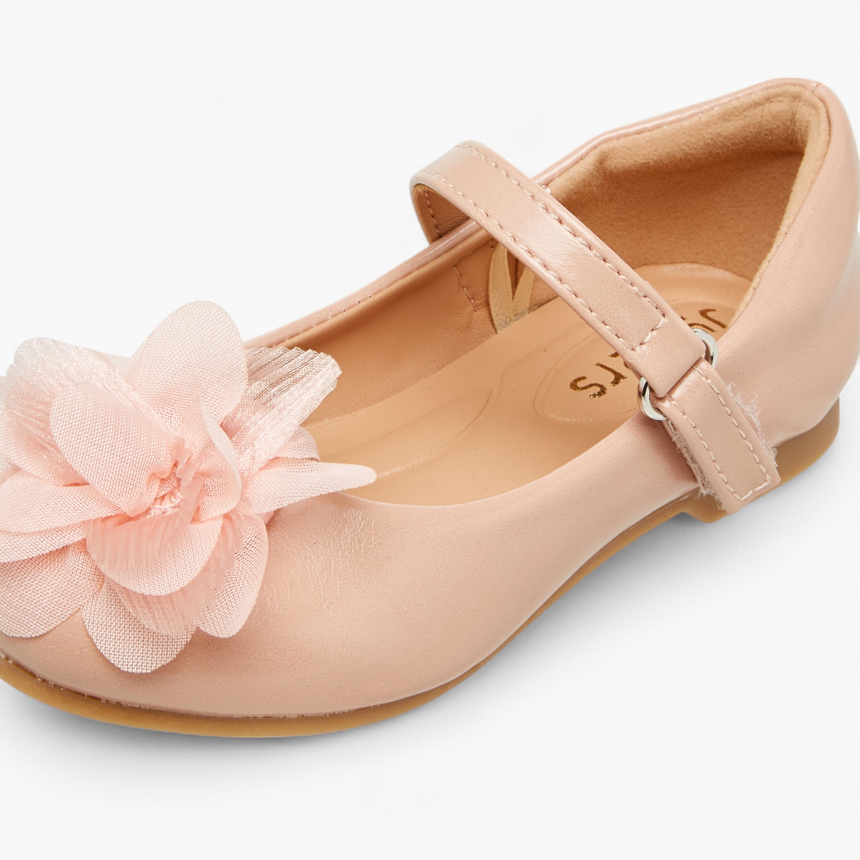 Juniors Floral Accent Ballerina Shoes with Hook and Loop Closure-girls-shoes-maryjanes-image-6