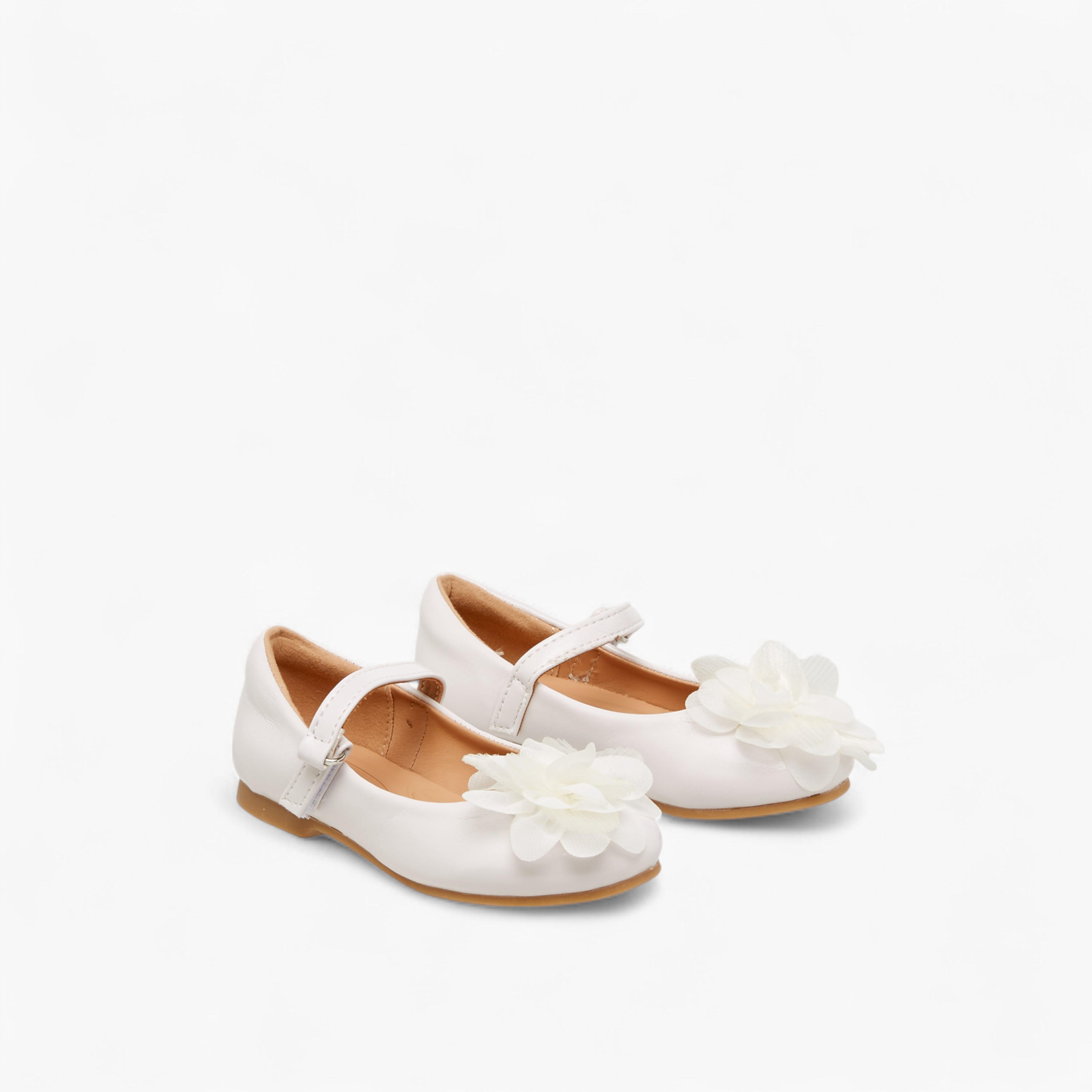 Juniors Floral Accent Ballerina Shoes with Hook and Loop Closure-girls-shoes-maryjanes-image-1