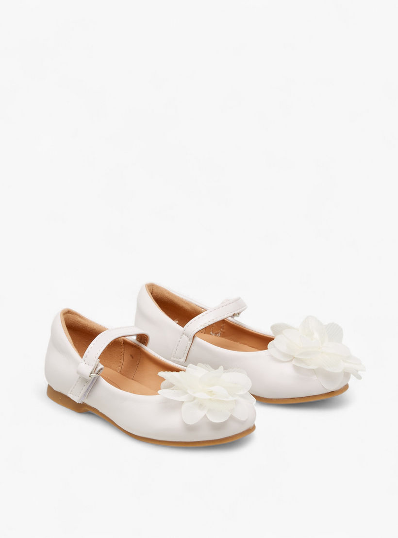 Juniors Floral Accent Ballerina Shoes with Hook and Loop Closure-girls-shoes-maryjanes-image-1