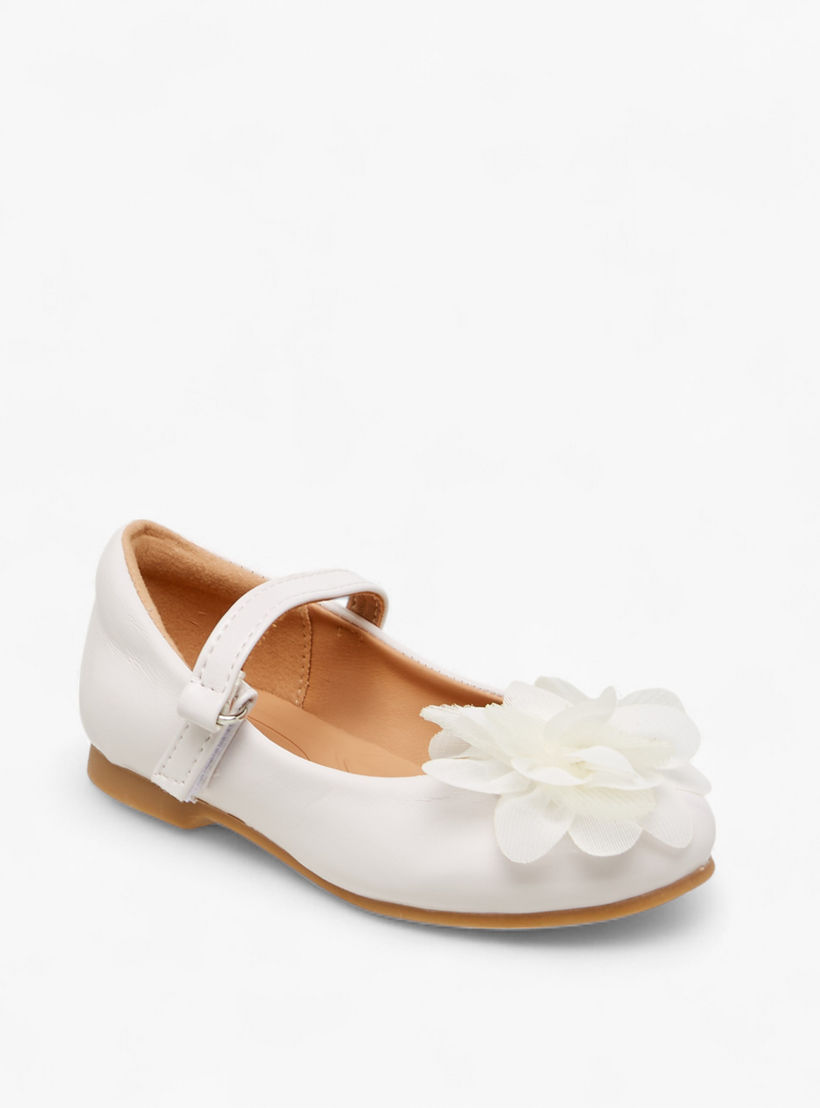 Juniors Floral Accent Ballerina Shoes with Hook and Loop Closure-girls-shoes-maryjanes-image-2