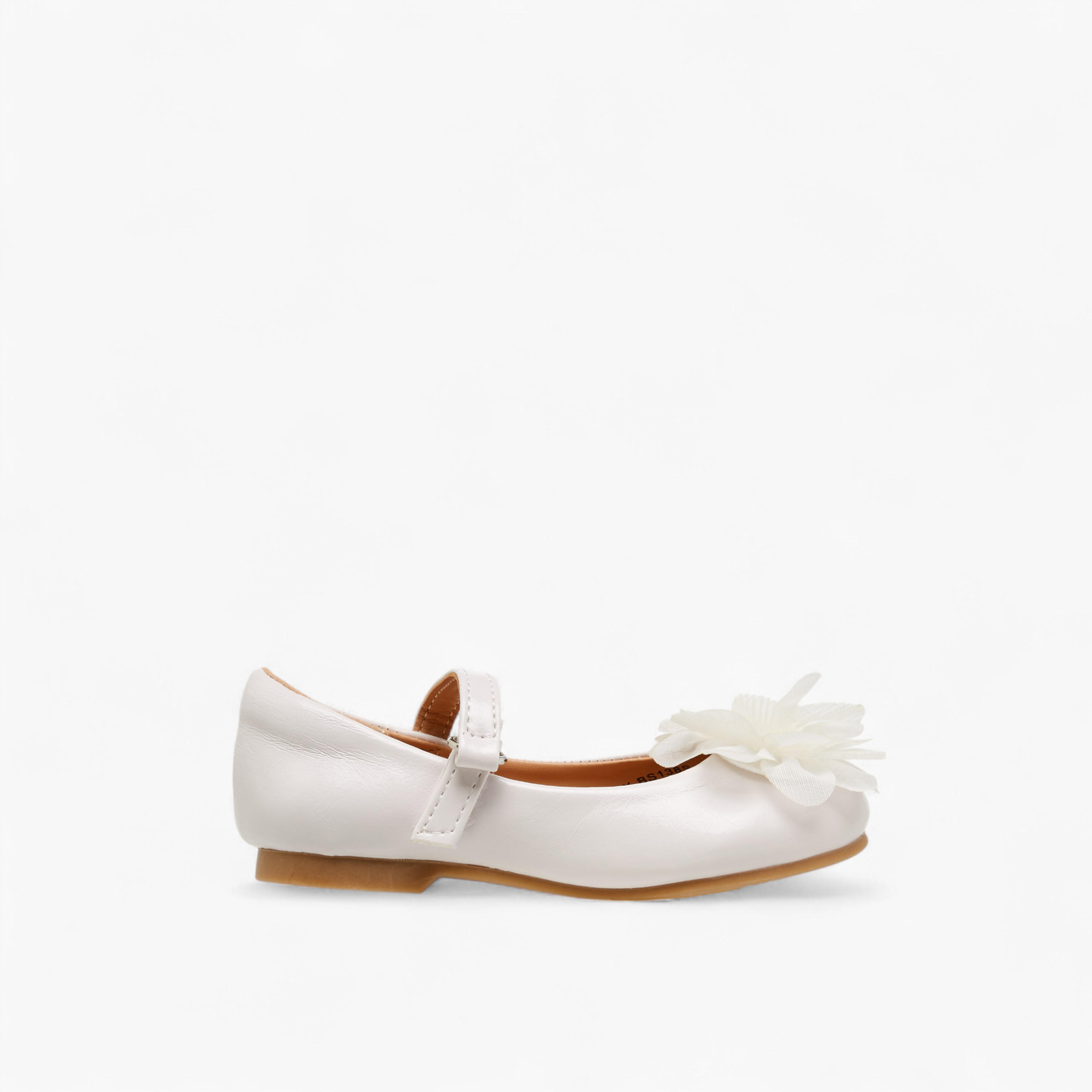 Juniors Floral Accent Ballerina Shoes with Hook and Loop Closure-girls-shoes-maryjanes-image-3