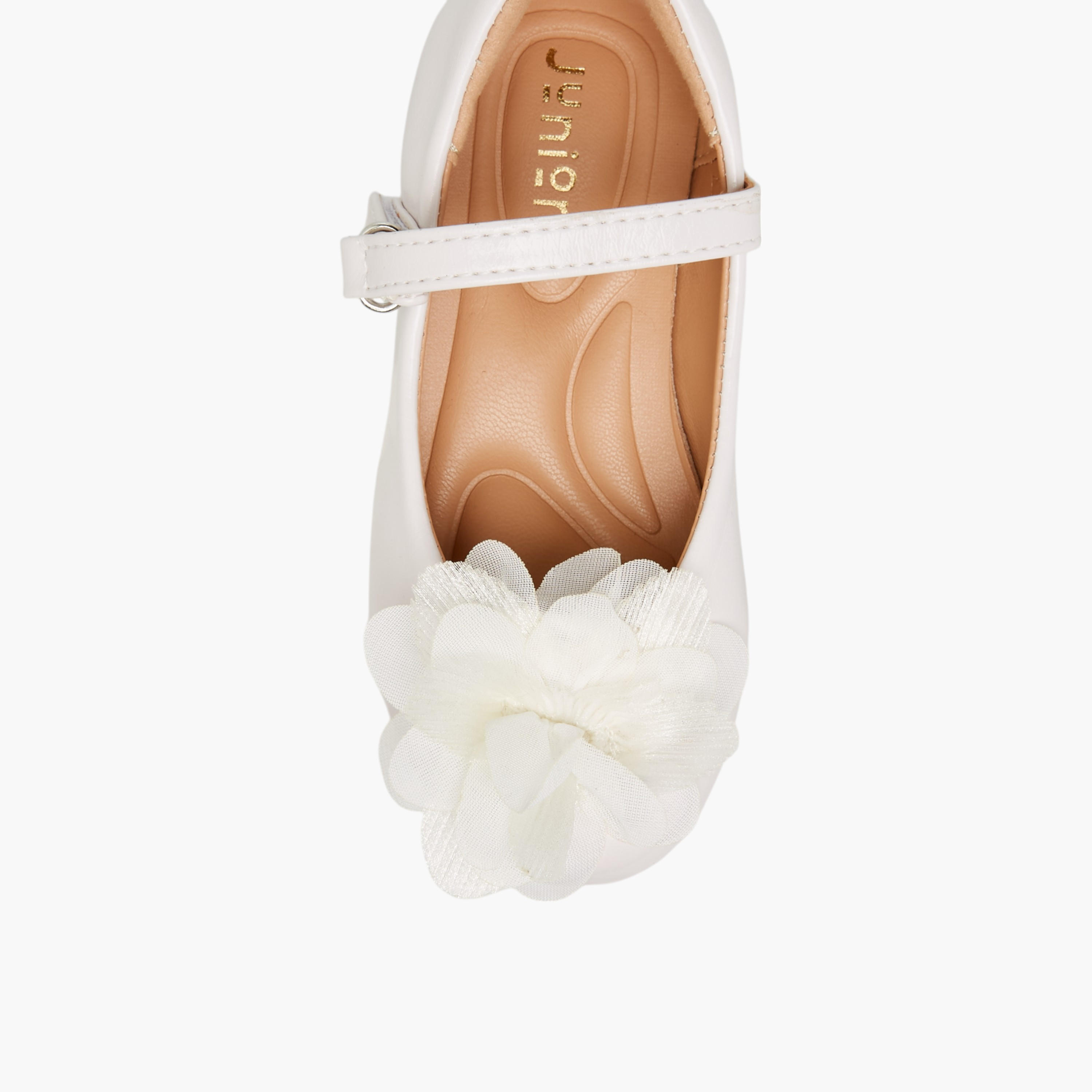 Juniors Floral Accent Ballerina Shoes with Hook and Loop Closure-girls-shoes-maryjanes-image-4
