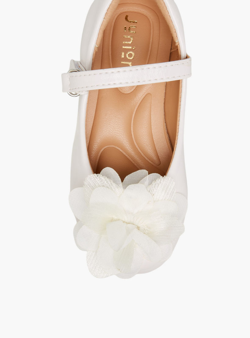 Juniors Floral Accent Ballerina Shoes with Hook and Loop Closure-girls-shoes-maryjanes-image-4