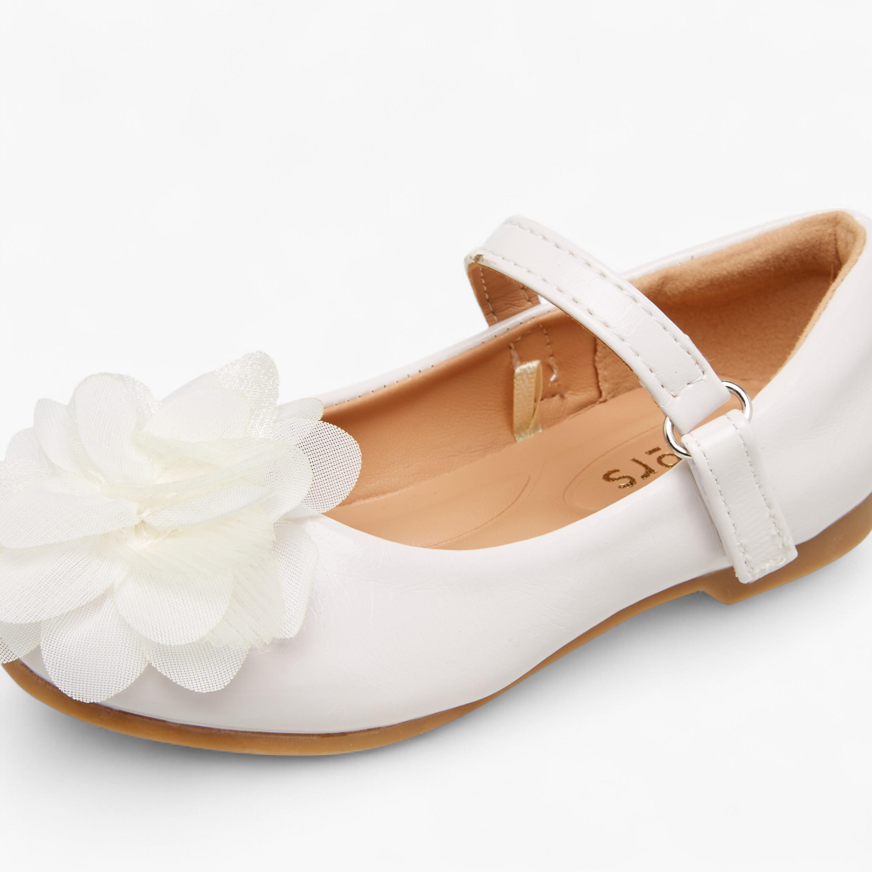 Juniors Floral Accent Ballerina Shoes with Hook and Loop Closure-girls-shoes-maryjanes-image-6
