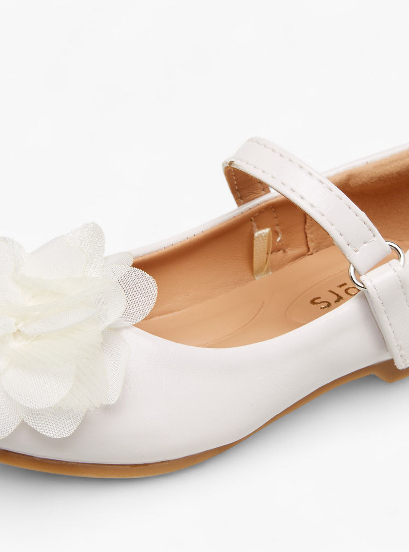 Juniors Floral Accent Ballerina Shoes with Hook and Loop Closure-girls-shoes-maryjanes-image-6