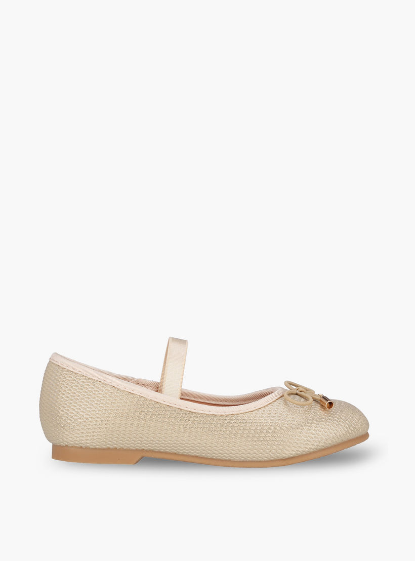 Juniors Girls Textured Ballerina with Bow Accent-girls-shoes-ballerinas-image-3