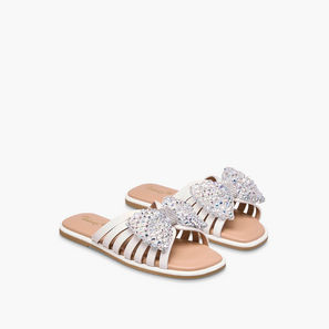 Little Missy Embellished Bow Accent Slip-On Flat Sandals-girls-shoes-image-1