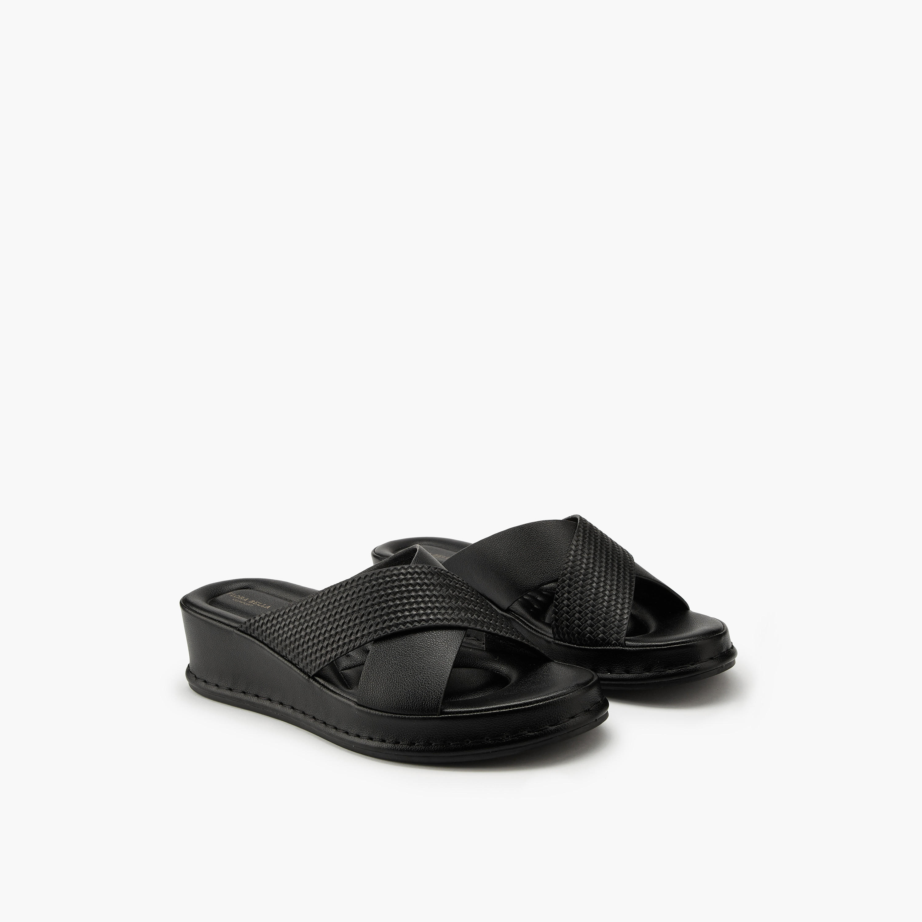 Flora Bella Textured Criss-Cross Slip-On Sandals-women-shoes-sandals-heeled-image-1