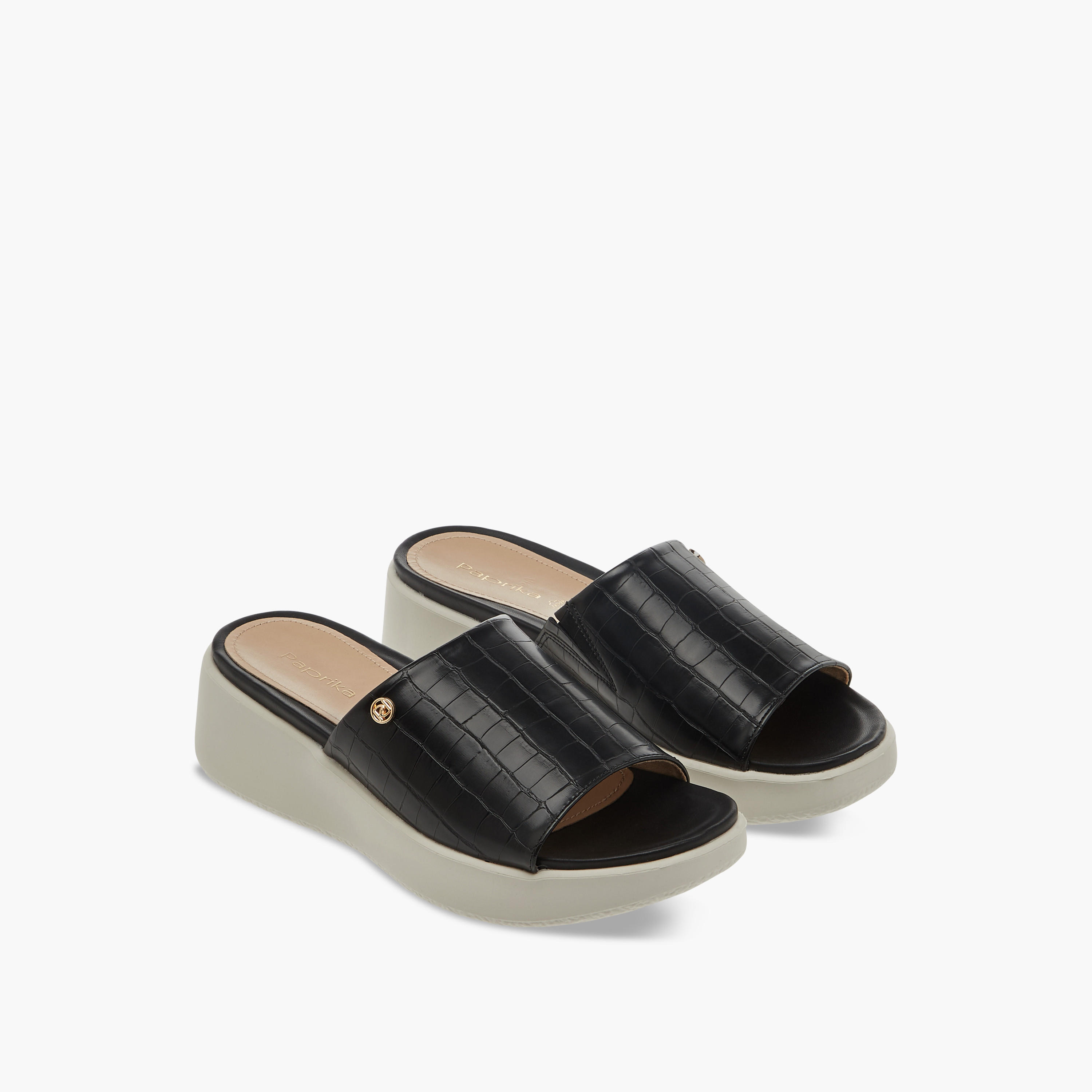صندل مريح سهل الارتداء بارز الملمس بكعب ويدج من بابريكا-women-shoes-sandals-heeled-image-1