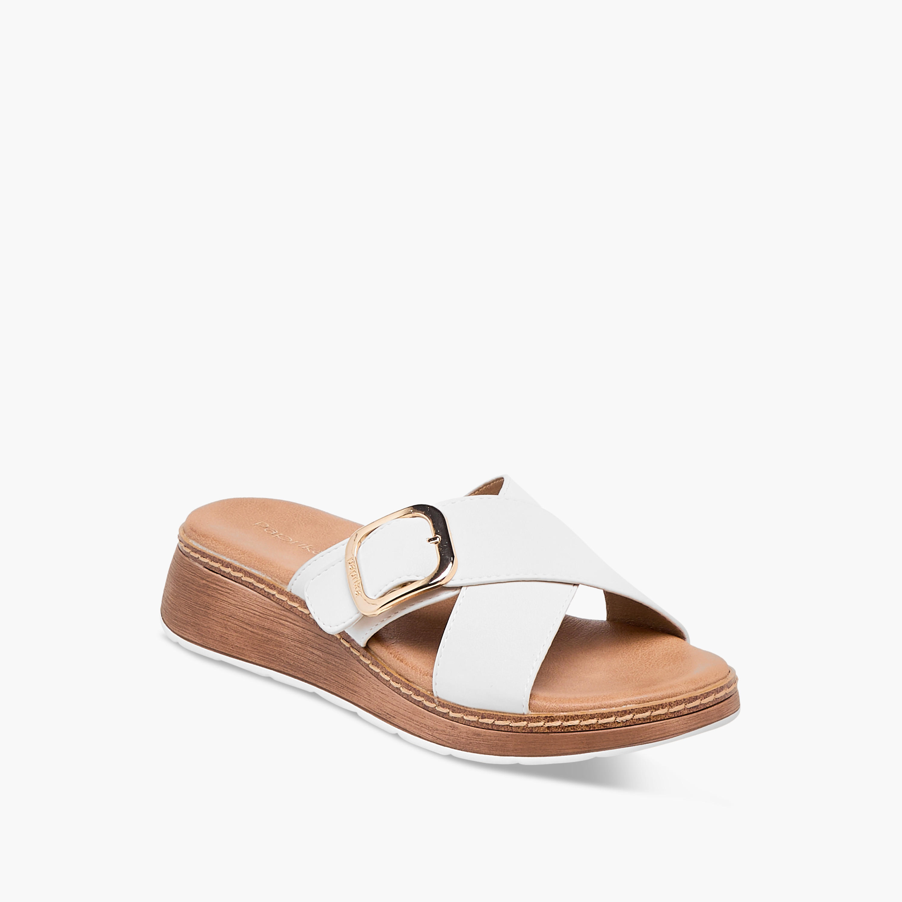 صندل سهل الارتداء بحزام متقاطع وزينة إبزيم من بابريكا-women-shoes-sandals-heeled-image-2