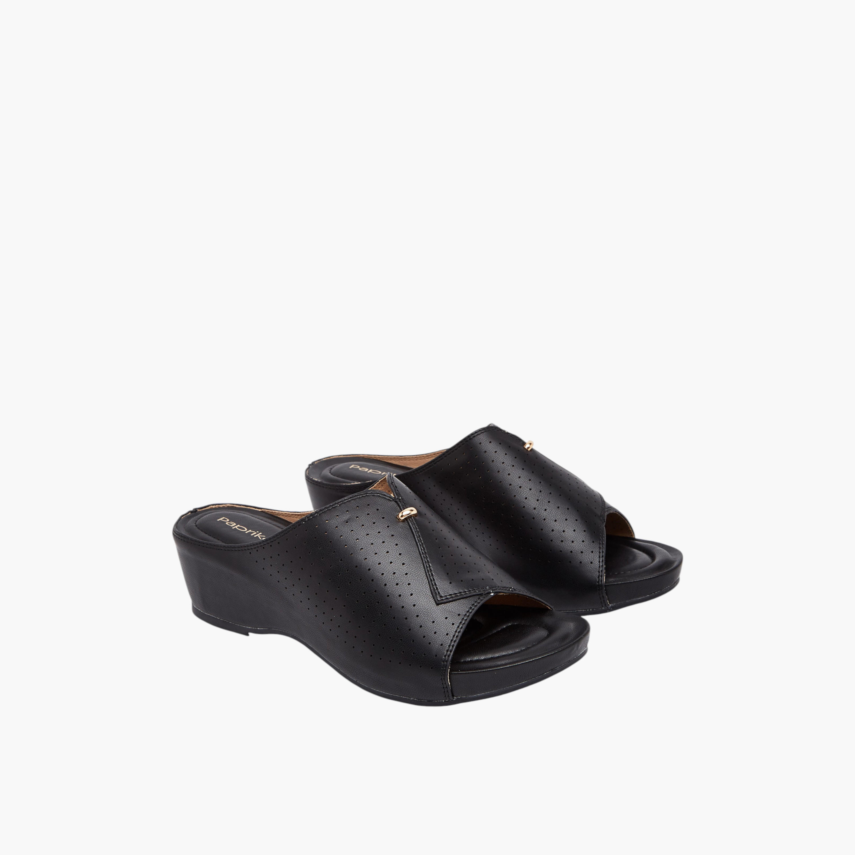 Paprika Women's Perforated Slip-On Peep Toe Sandals with Wedge Heels-women-shoes-sandals-heeled-image-1