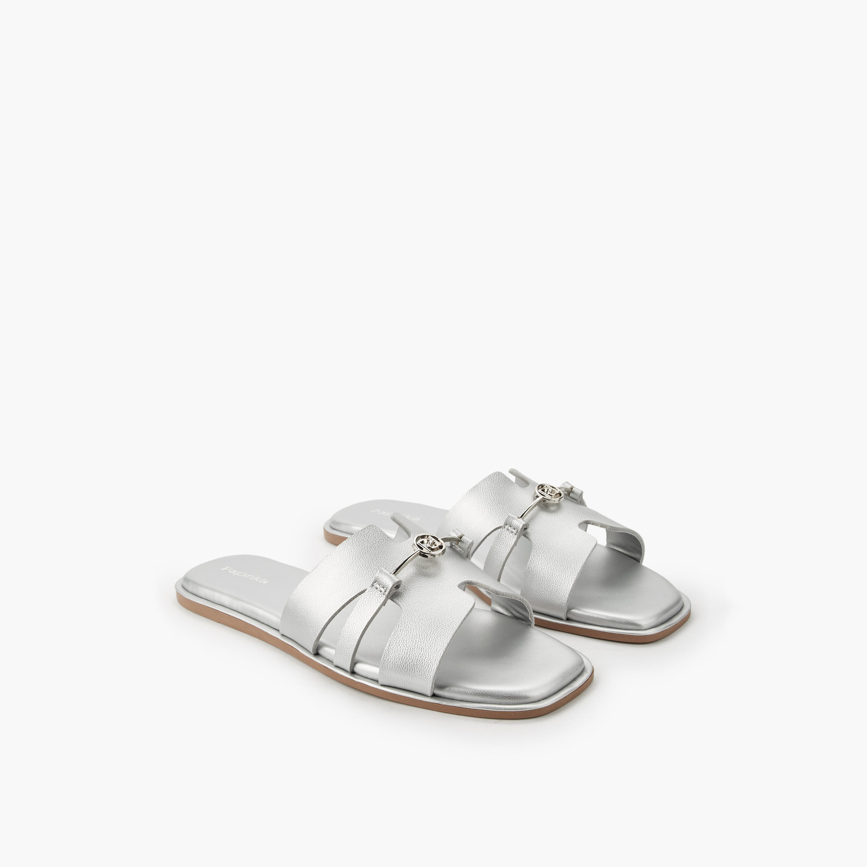 Paprika Women Metallic Accent Slide Sandals-women-shoes-flats-sandals-image-1