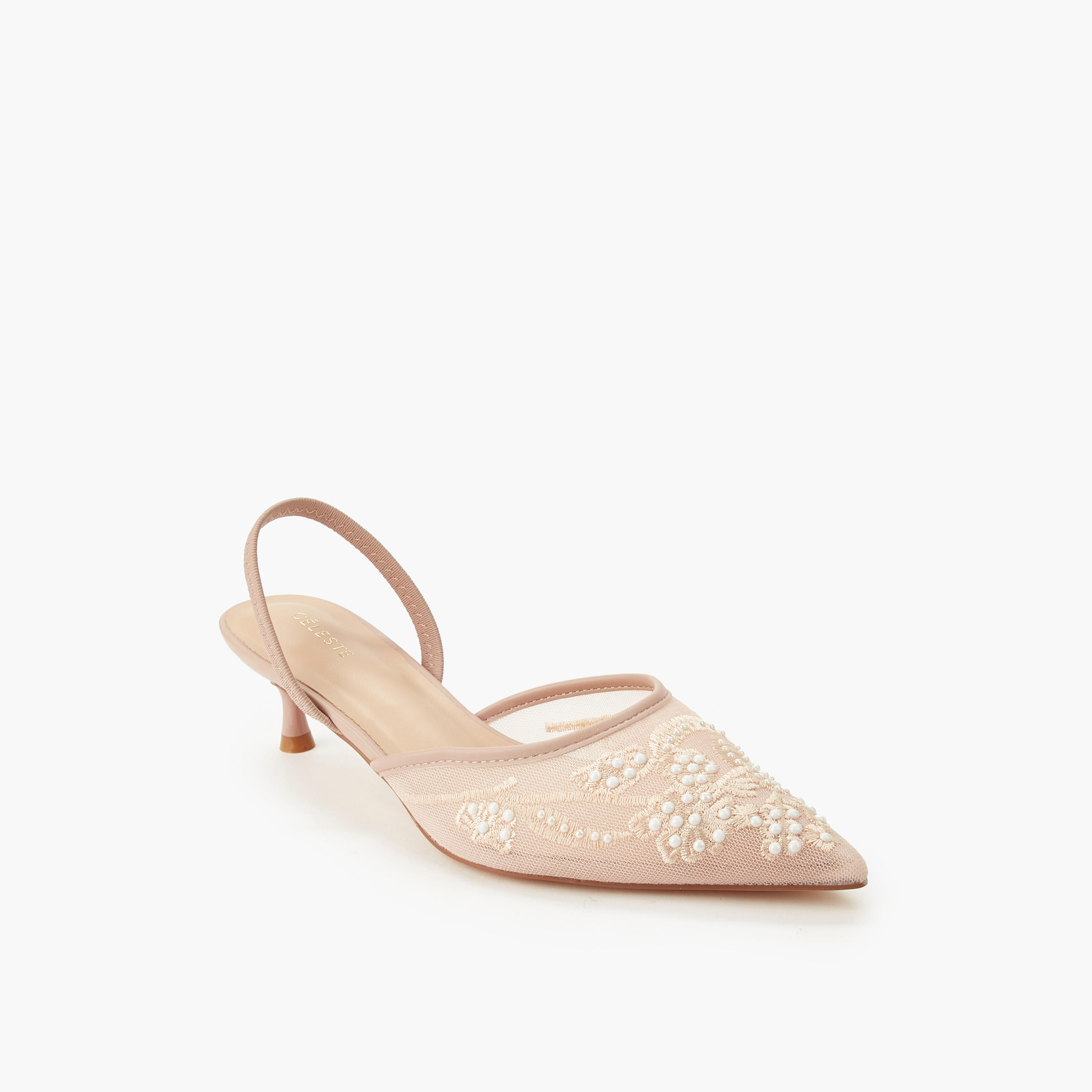 حذاء بمقدمة مدببة وكعب صغير وتزيينات للنساء من سيليست-women-shoes-sandals-heeled-image-2