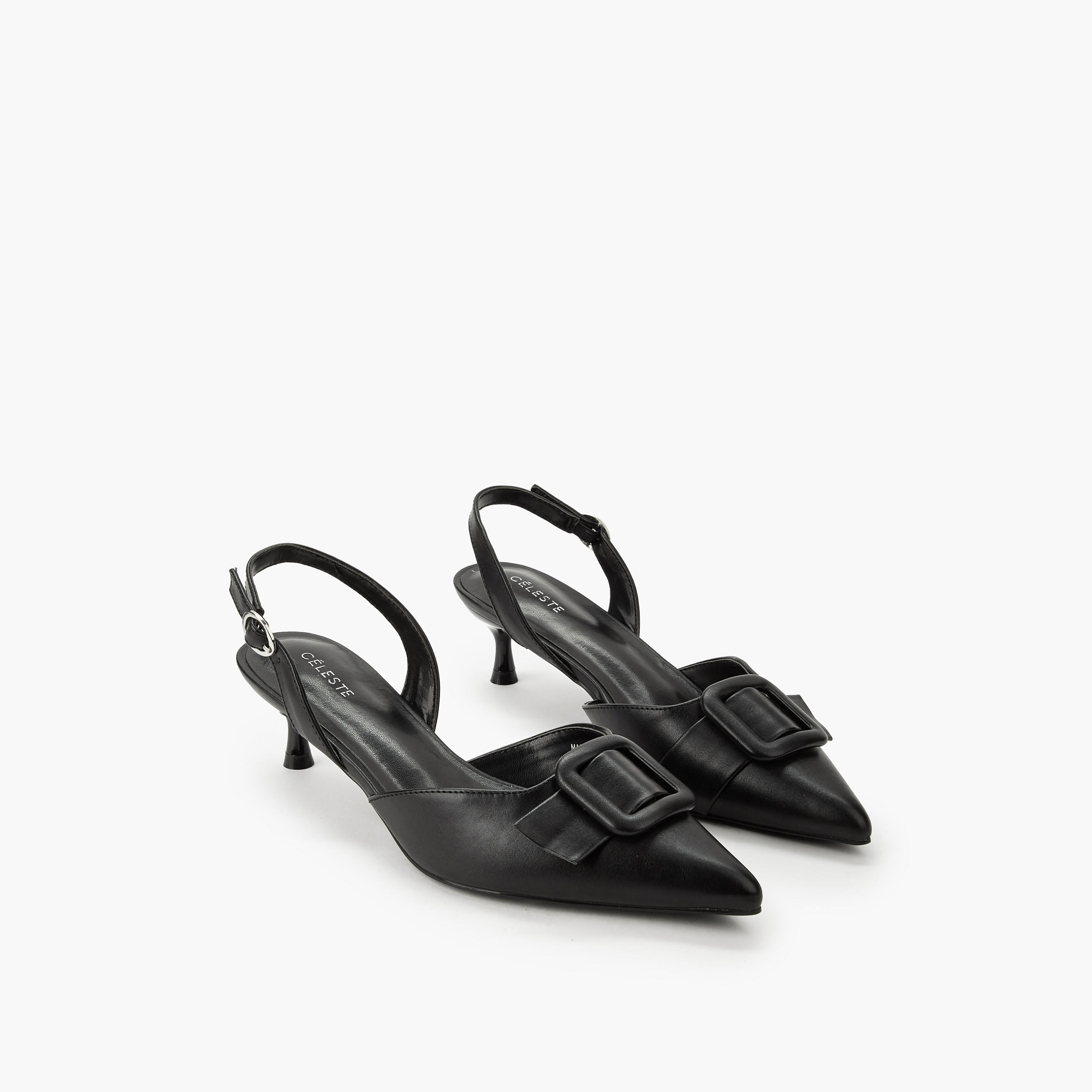 Celeste Women Buckle Detail Kitten Heel Pointed Toe Shoes-women-shoes-sandals-heeled-image-1