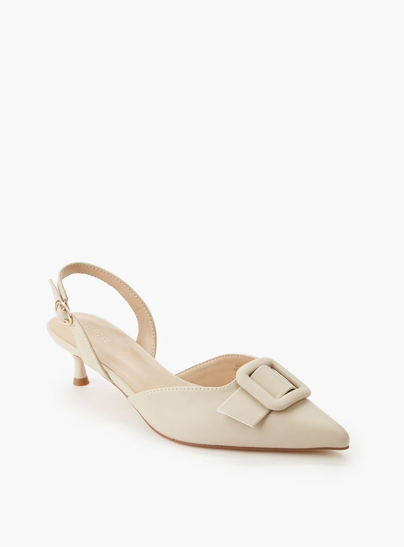 Celeste Women Buckle Detail Kitten Heel Pointed Toe Shoes-women-shoes-sandals-heeled-image-2