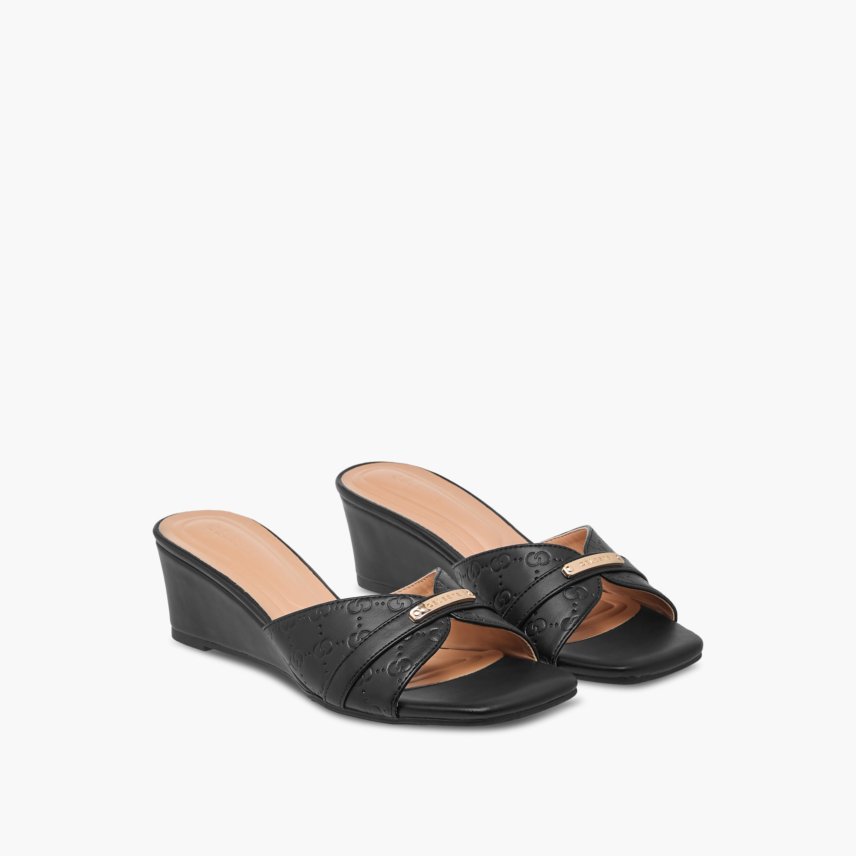 صندل سهل الارتداء بكعب ويدج ونقوش مونوجرام للنساء من سيليست-women-shoes-sandals-heeled-image-1
