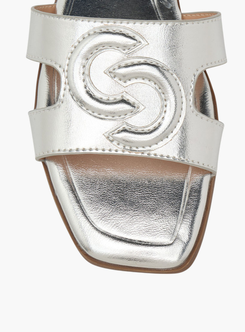 Celeste Women's Metallic Logo Embossed Slip-On Sandals-women-shoes-flats-sandals-image-4