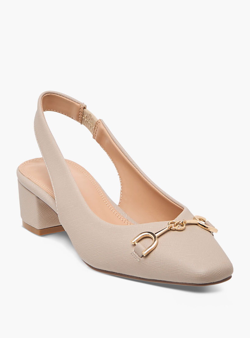 حذاء سادة بزينة معدنية وحزام خلفي وكعب سميك للنساء من سيليست-women-shoes-heels-image-2