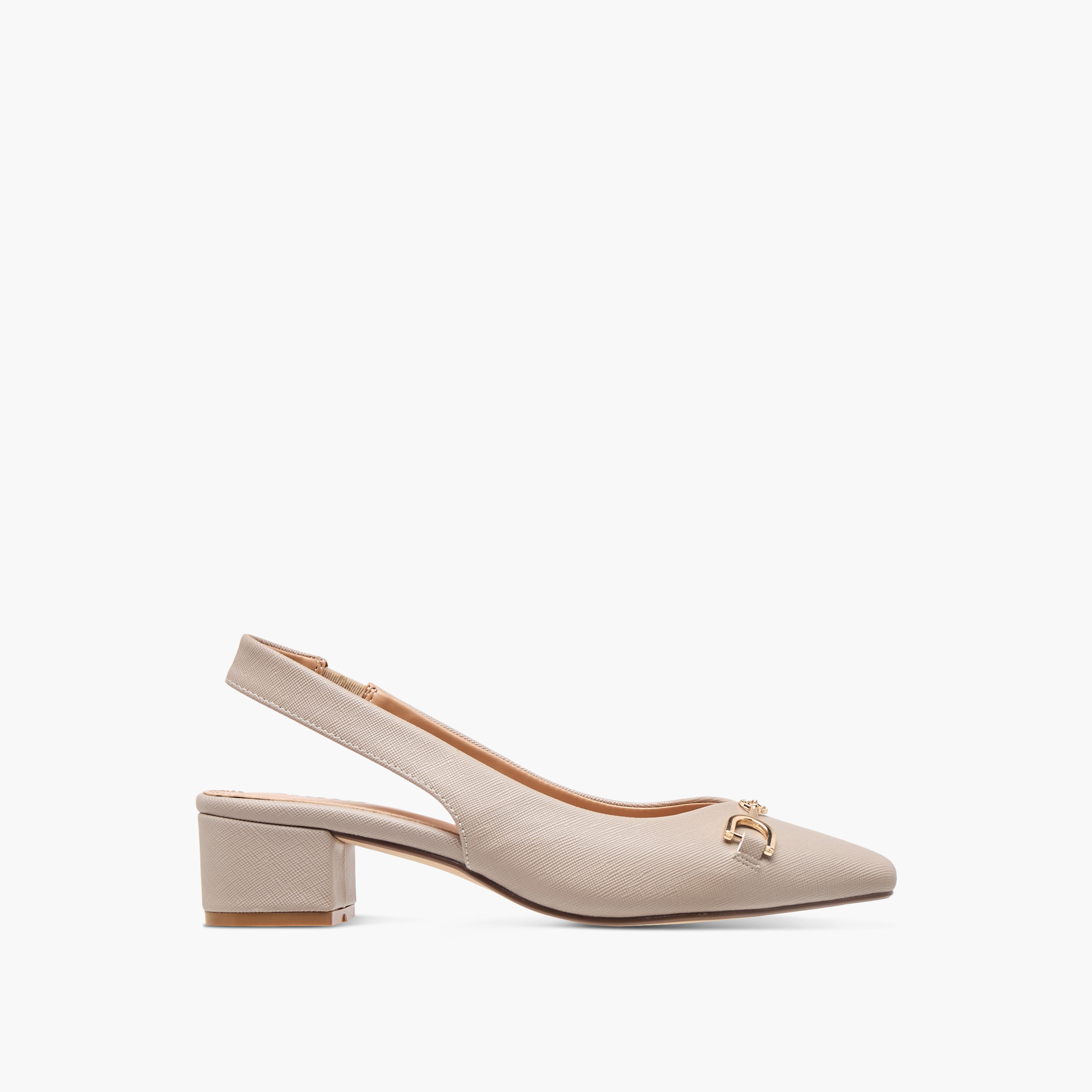 حذاء سادة بزينة معدنية وحزام خلفي وكعب سميك للنساء من سيليست-women-shoes-heels-image-3