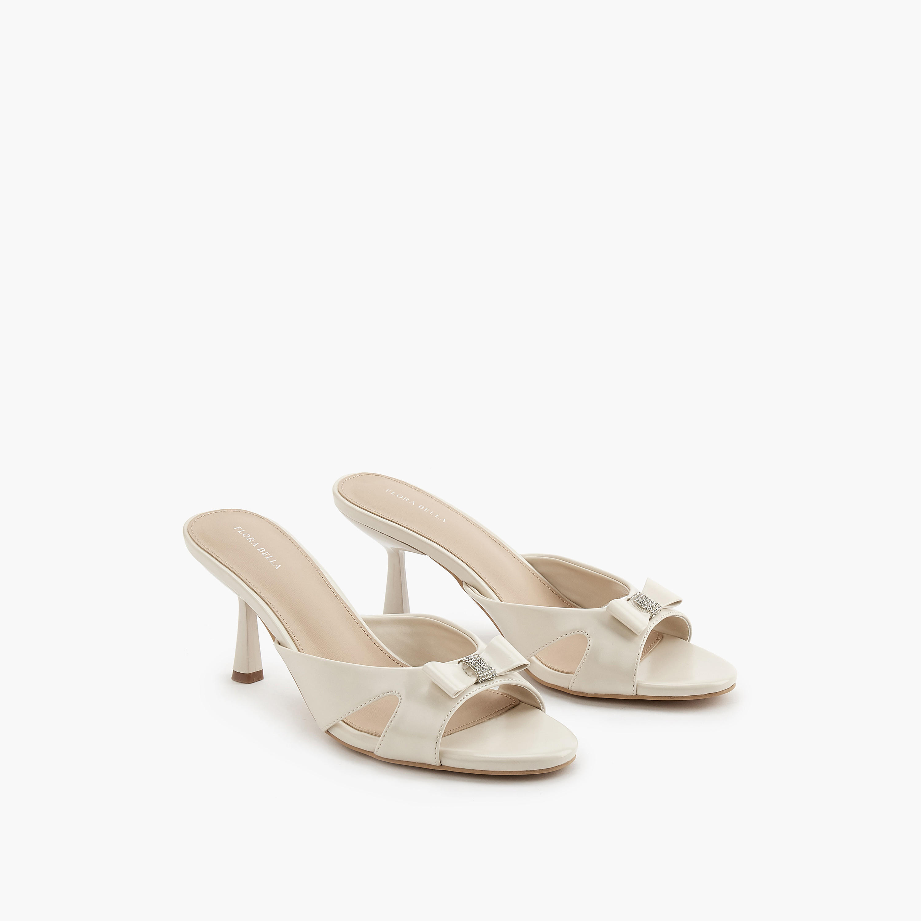 Flora Bella Embellished Bow Slip-On Sandals with Flared Heel-women-shoes-sandals-heeled-image-1