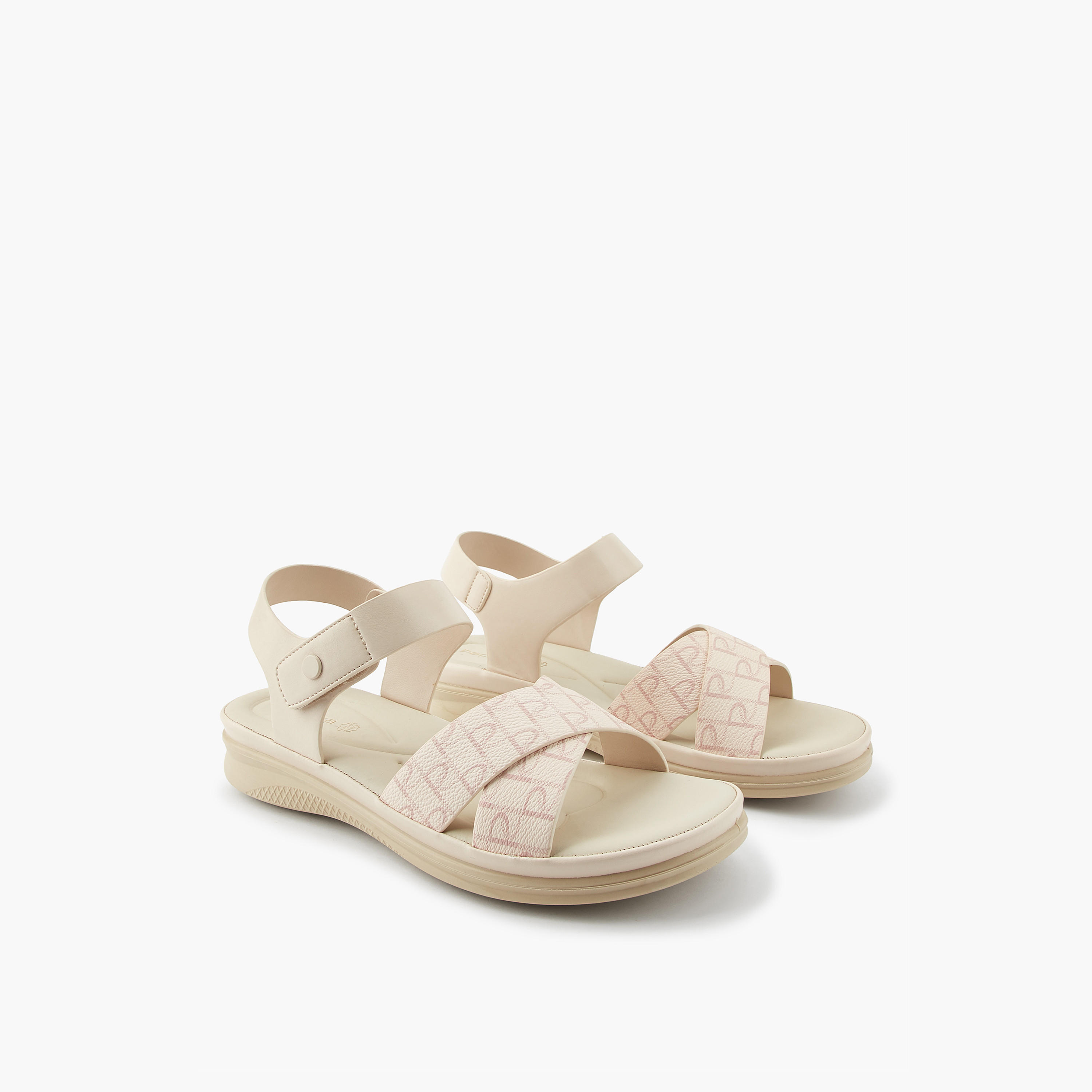 صندل بحزام متقاطع وطبعات مونوجرام للنساء من بابريكا-women-shoes-sandals-heeled-image-1