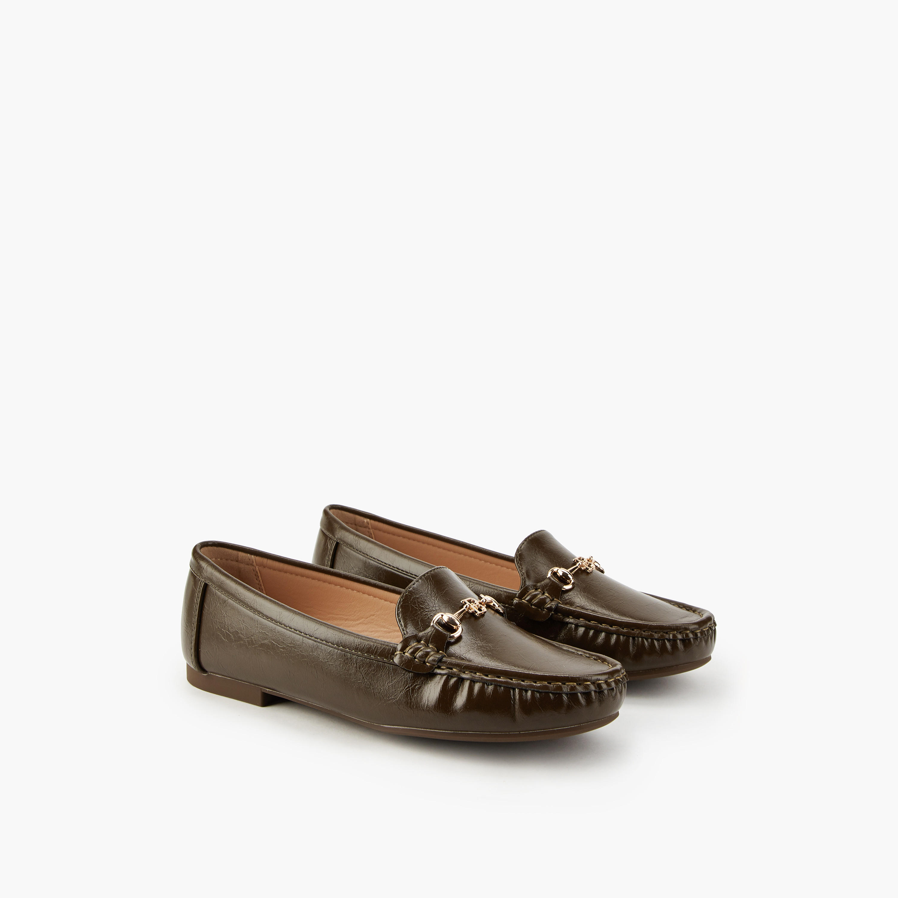 حذاء خفيف سهل الارتداء سادة بزينة ميتالك من فلورا بيلا-women-shoes-flats-moccasins-image-1