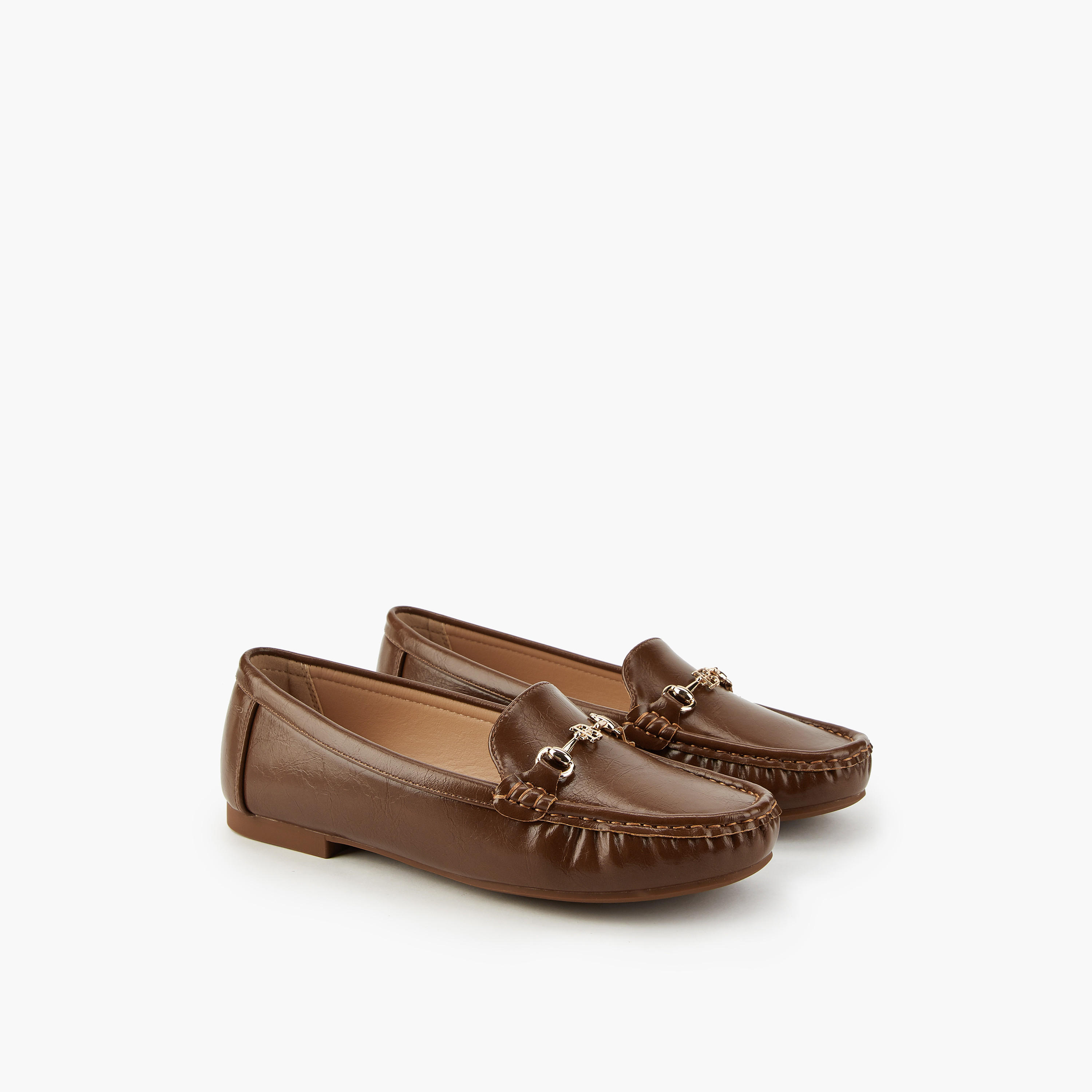 حذاء خفيف سهل الارتداء سادة بزينة ميتالك من فلورا بيلا-women-shoes-flats-moccasins-image-1